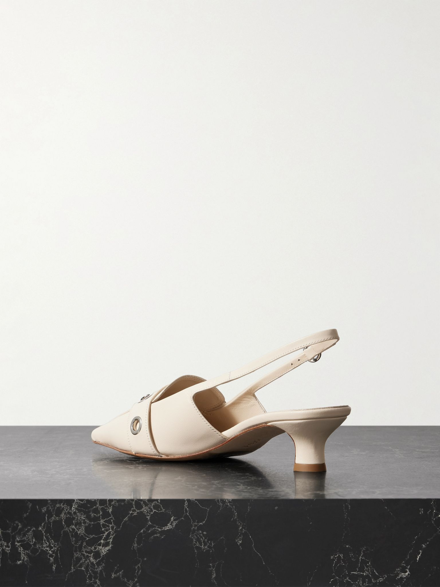 Davina buckled leather slingback pumps Cream - 3
