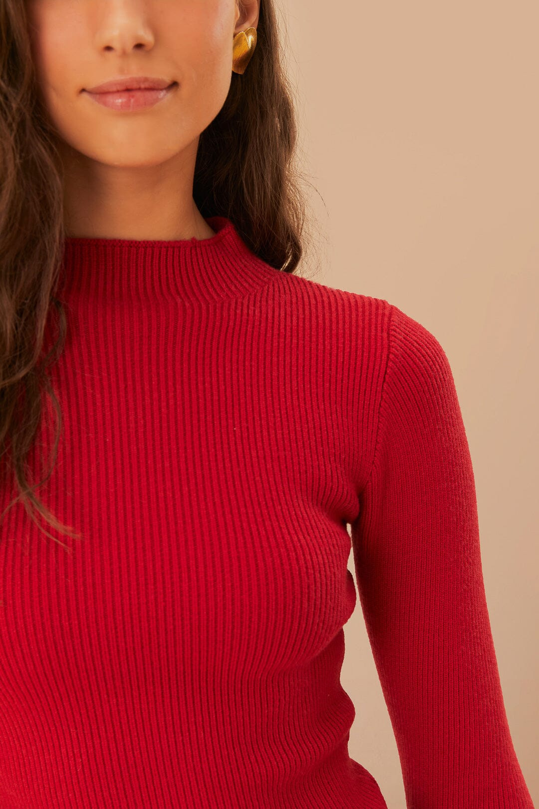 High Neck Burgundy Knit Blouse - 3