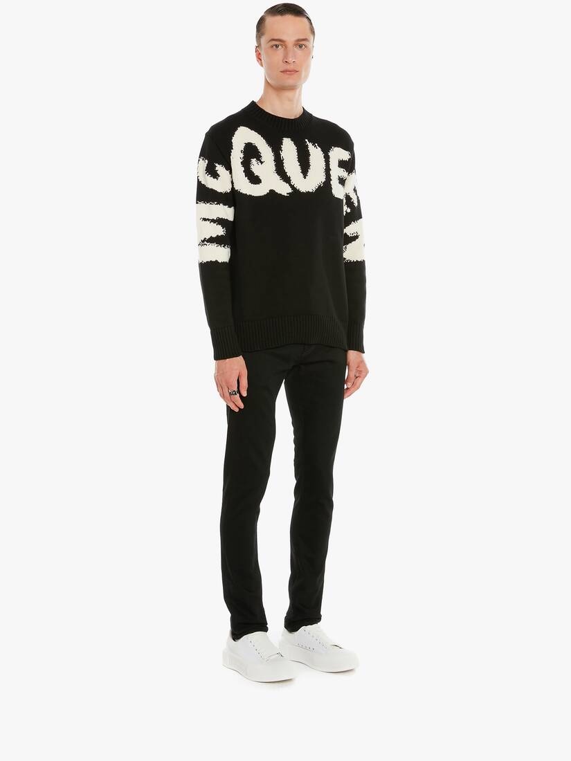 Mcqueen Graffiti Knit Jumper in Black/ivory - 3