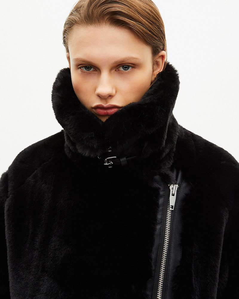 BLACK FUR-EFFECT AVIATOR JACKET 5