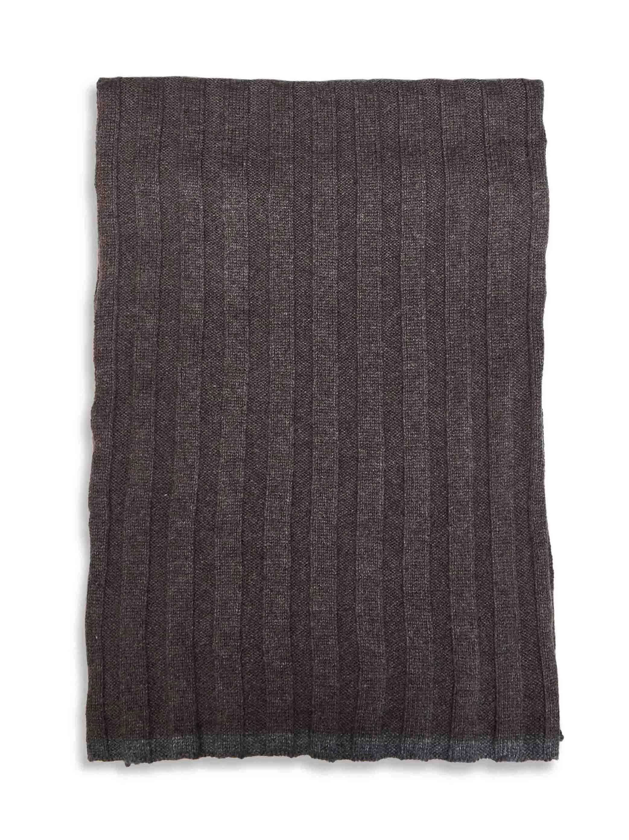 Brunello Cucinelli Men Dark Brown Ribbed Cashmere Knit Scarf - 1