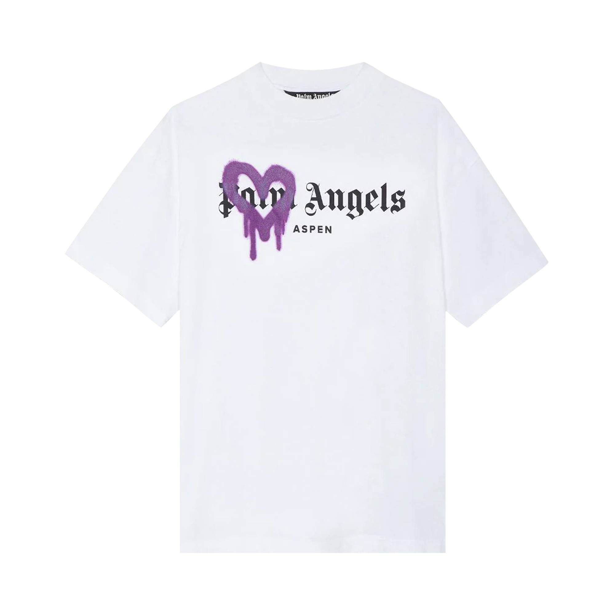 Palm Angels Aspen Heart Sprayed Tee 'White/Purple' - 1