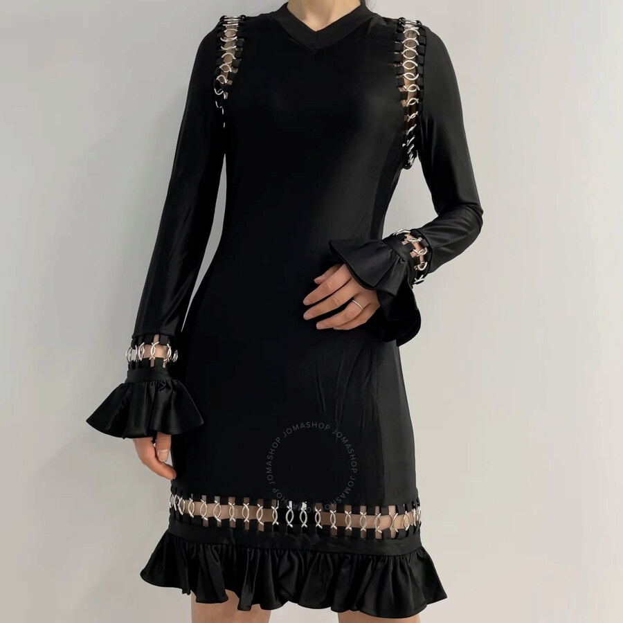 Burberry Ladies Black Ring Pierced Stretch Jersey Mini Dress - 4