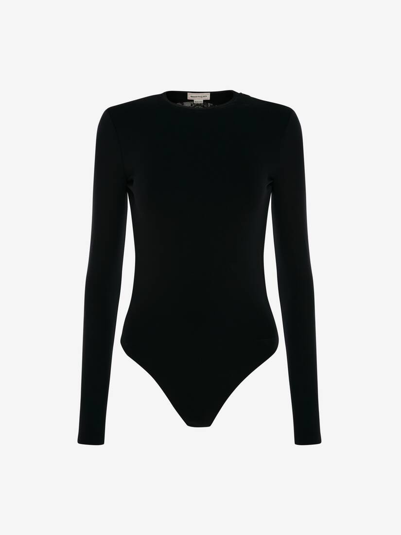 Lace Back Bodysuit in Black - 1