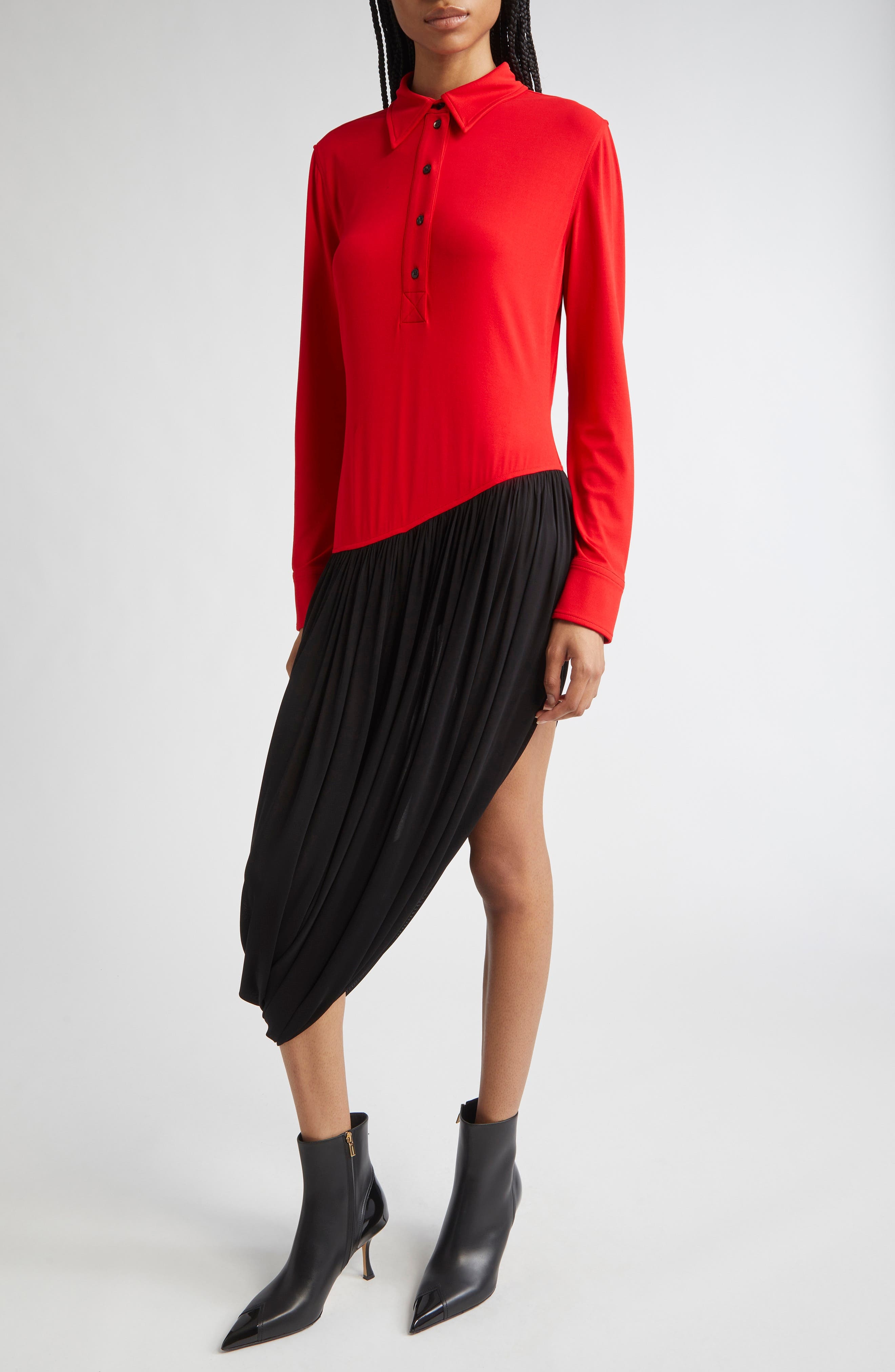 FERRAGAMO Asymmetric Colorblock Long Sleeve Shirtdress in New Red at Nordstrom - 4