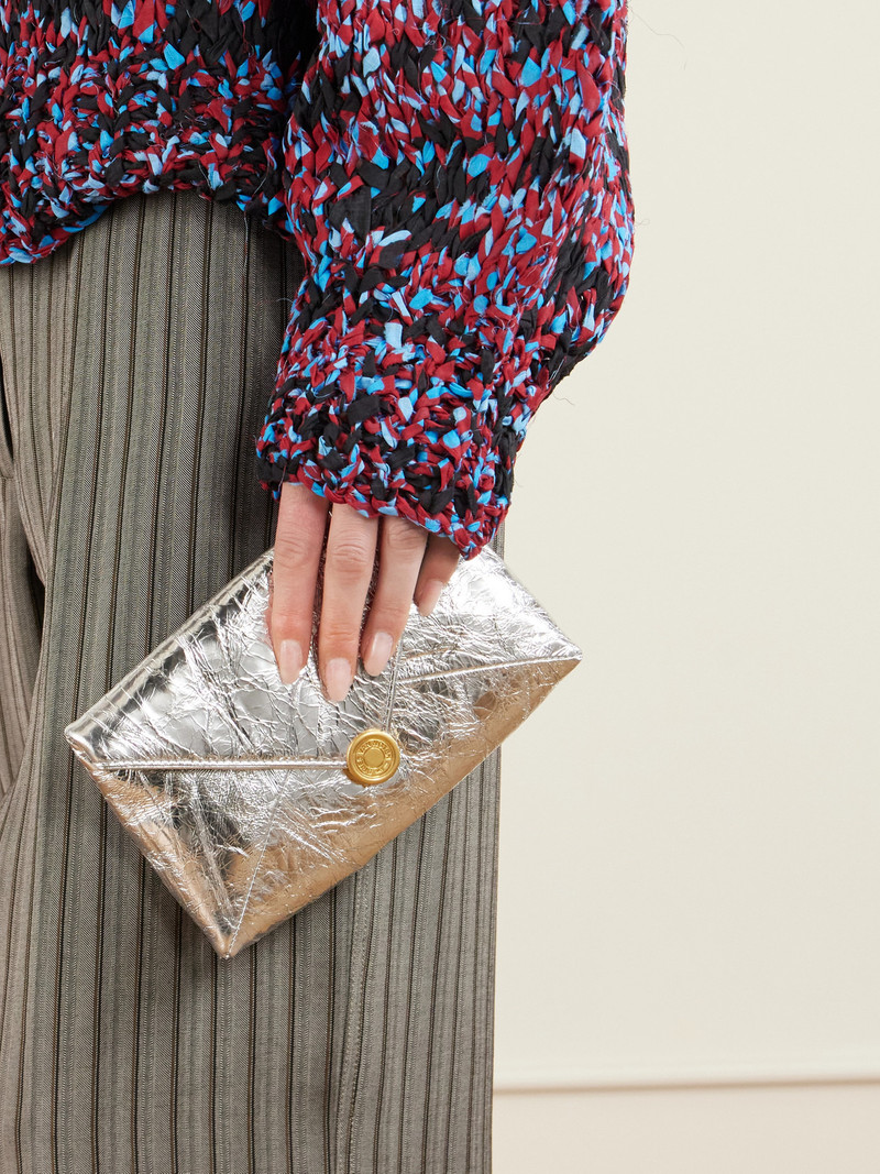 Dries Van Noten Metallic Crinkled-leather Clutch outlook