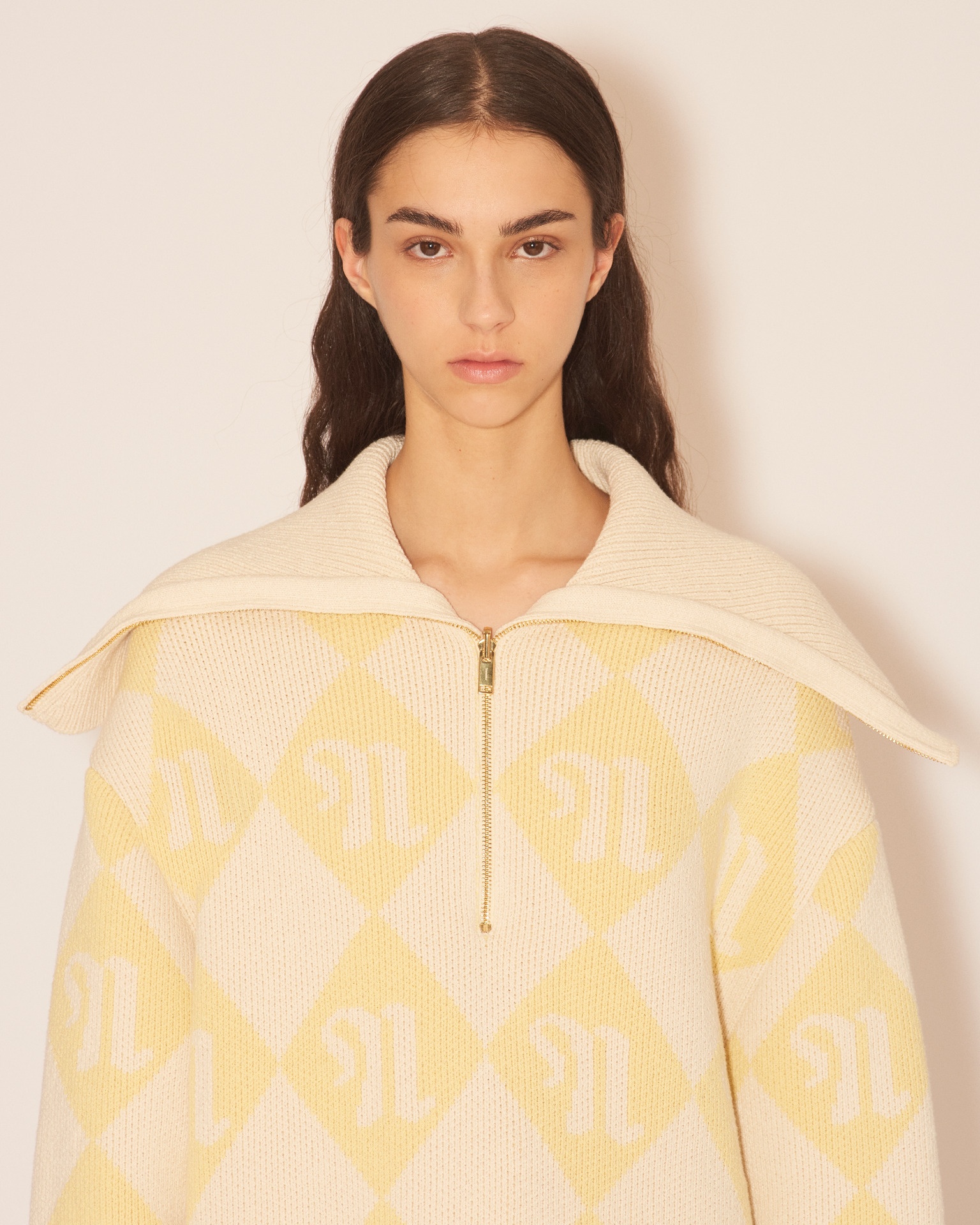 DYRA - Pilgrim collar oversized sweater - Creme/Yellow - 6