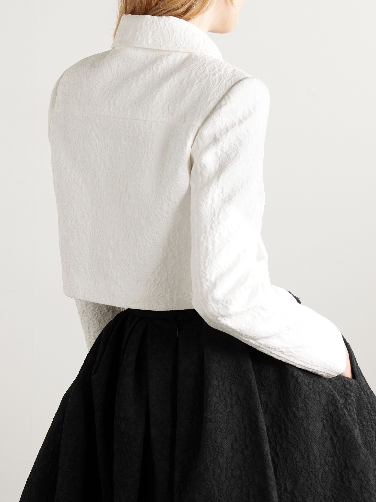 Cropped cotton-blend cloqué jacket White - 3
