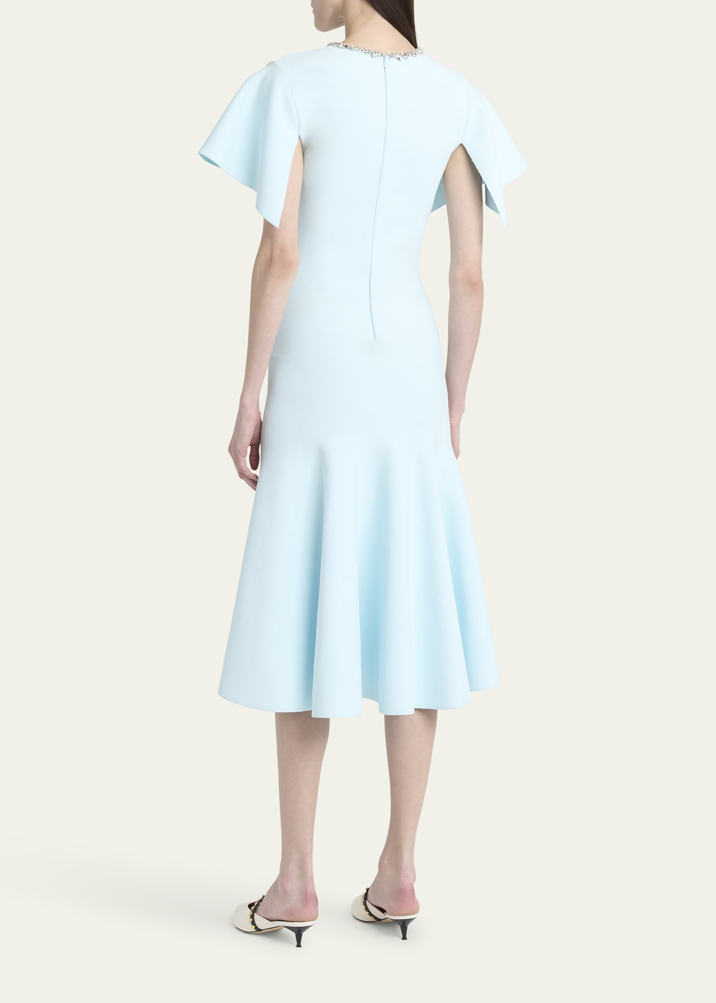 Crystal Neck Short-Sleeve Knit Midi Dress - 3