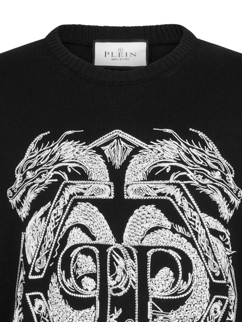 PHILIPP PLEIN graphic-embroidered round-neck sweater outlook