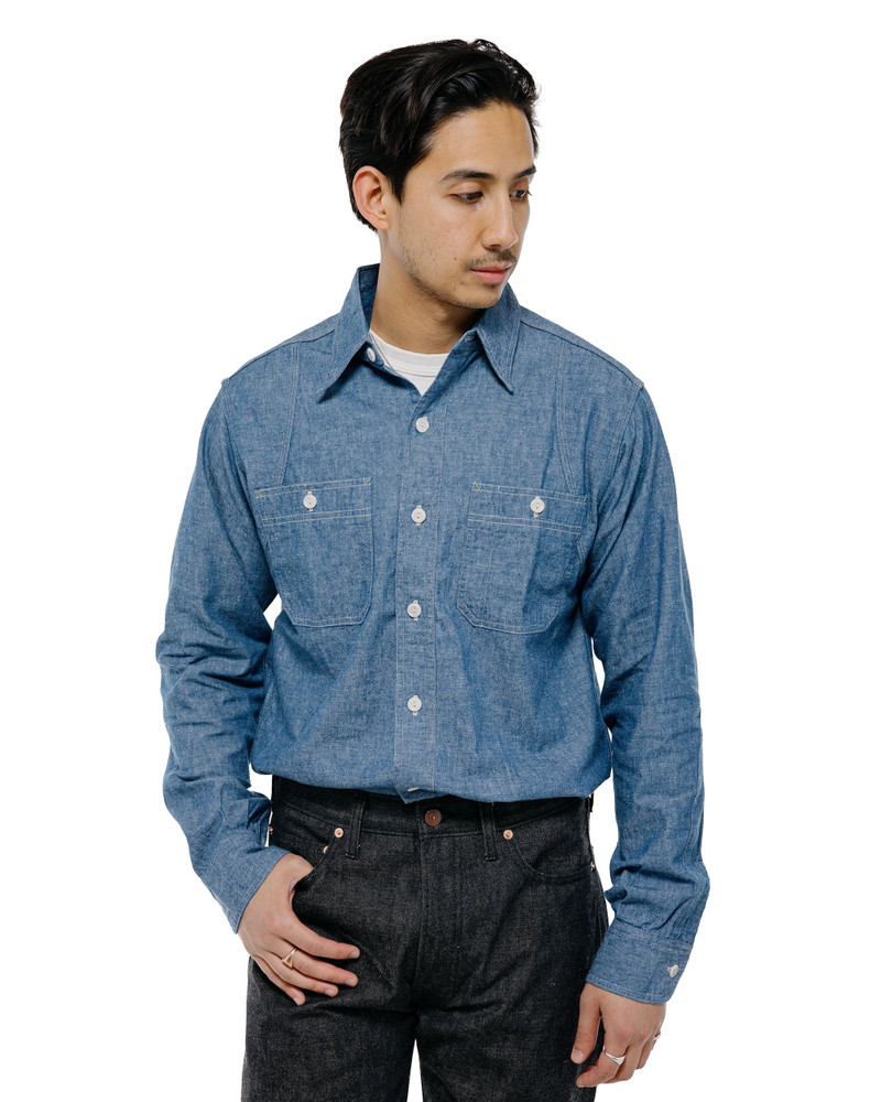 Warehouse & Co. Lot. 3064 Ventilation Triple Stitch Chambray Shirt Sax outlook