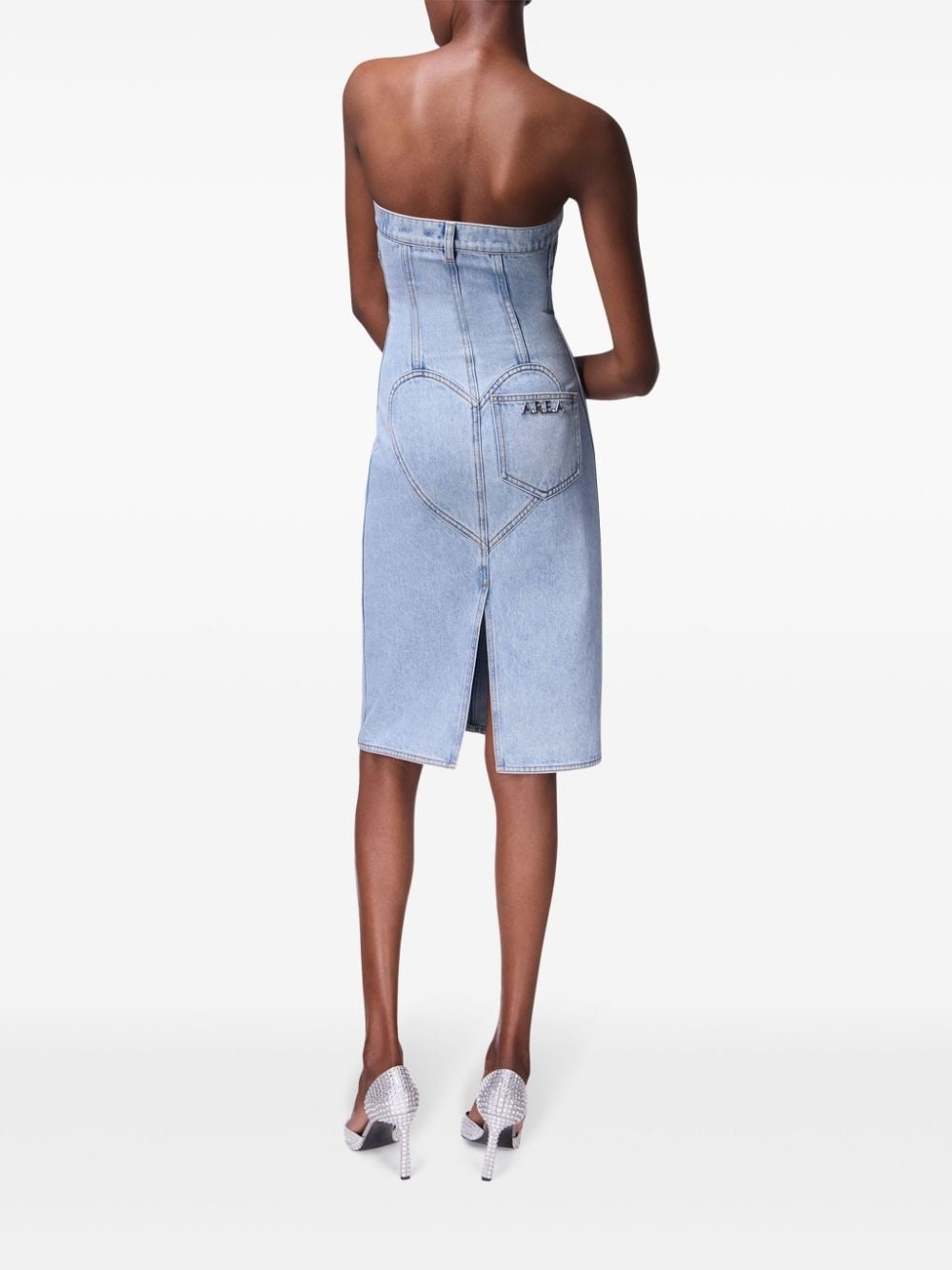 floral-appliqué strapless denim dress - 5
