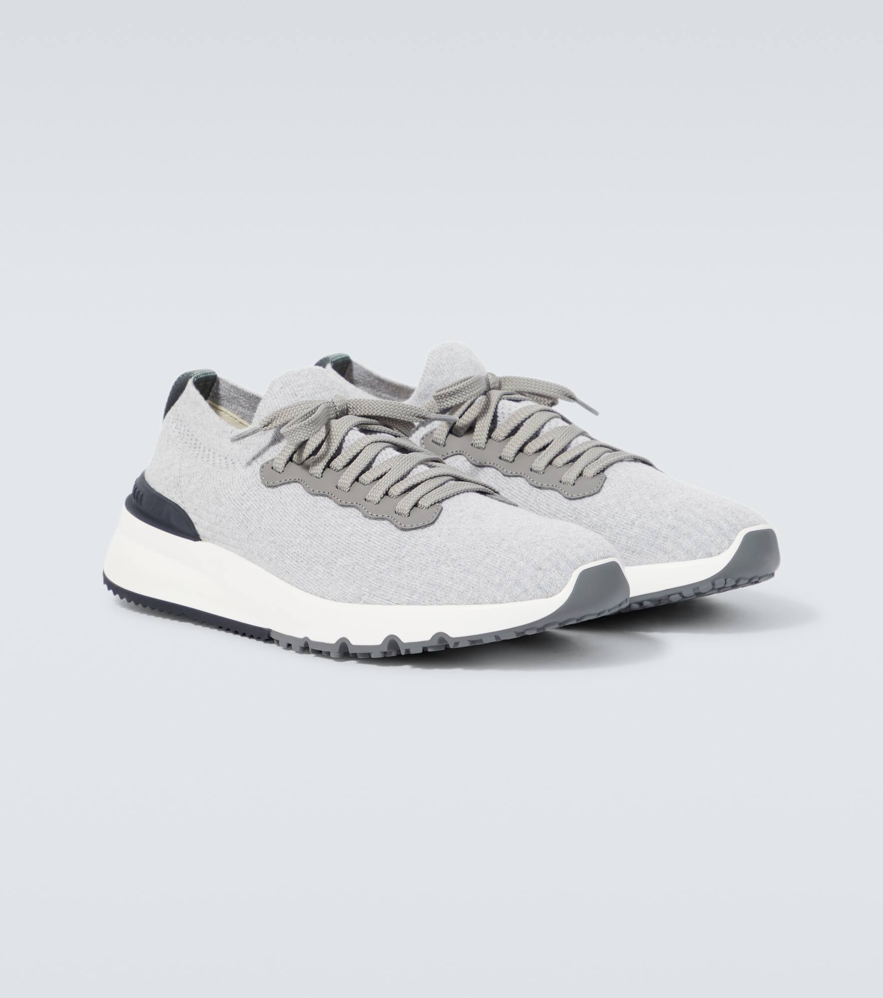 Leather-trimmed knit sneakers - 5