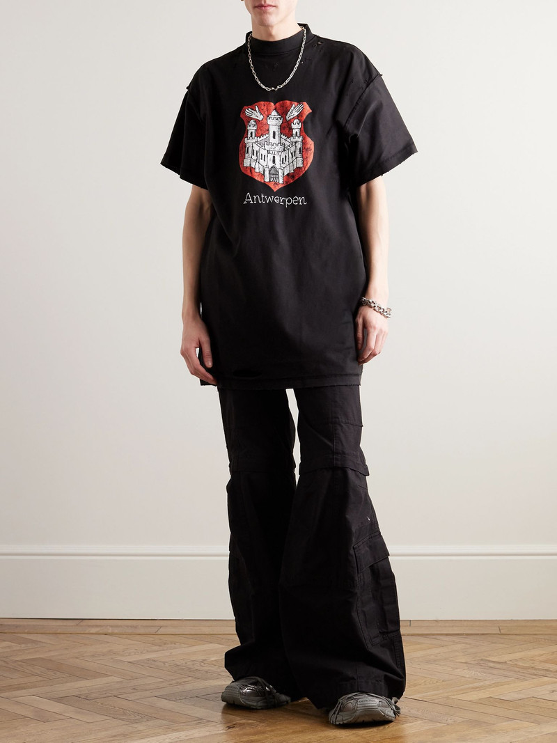 BALENCIAGA Antwerpen Inside Out Oversized Distressed Printed Cotton-Jersey T-Shirt Black outlook