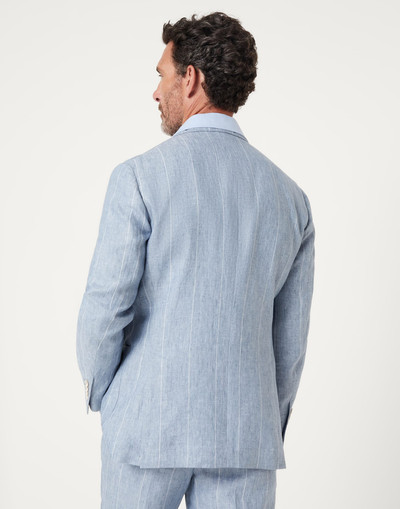 Brunello Cucinelli Linen wide chalk stripe one-and-a-half breasted deconstructed blazer with patch pockets outlook