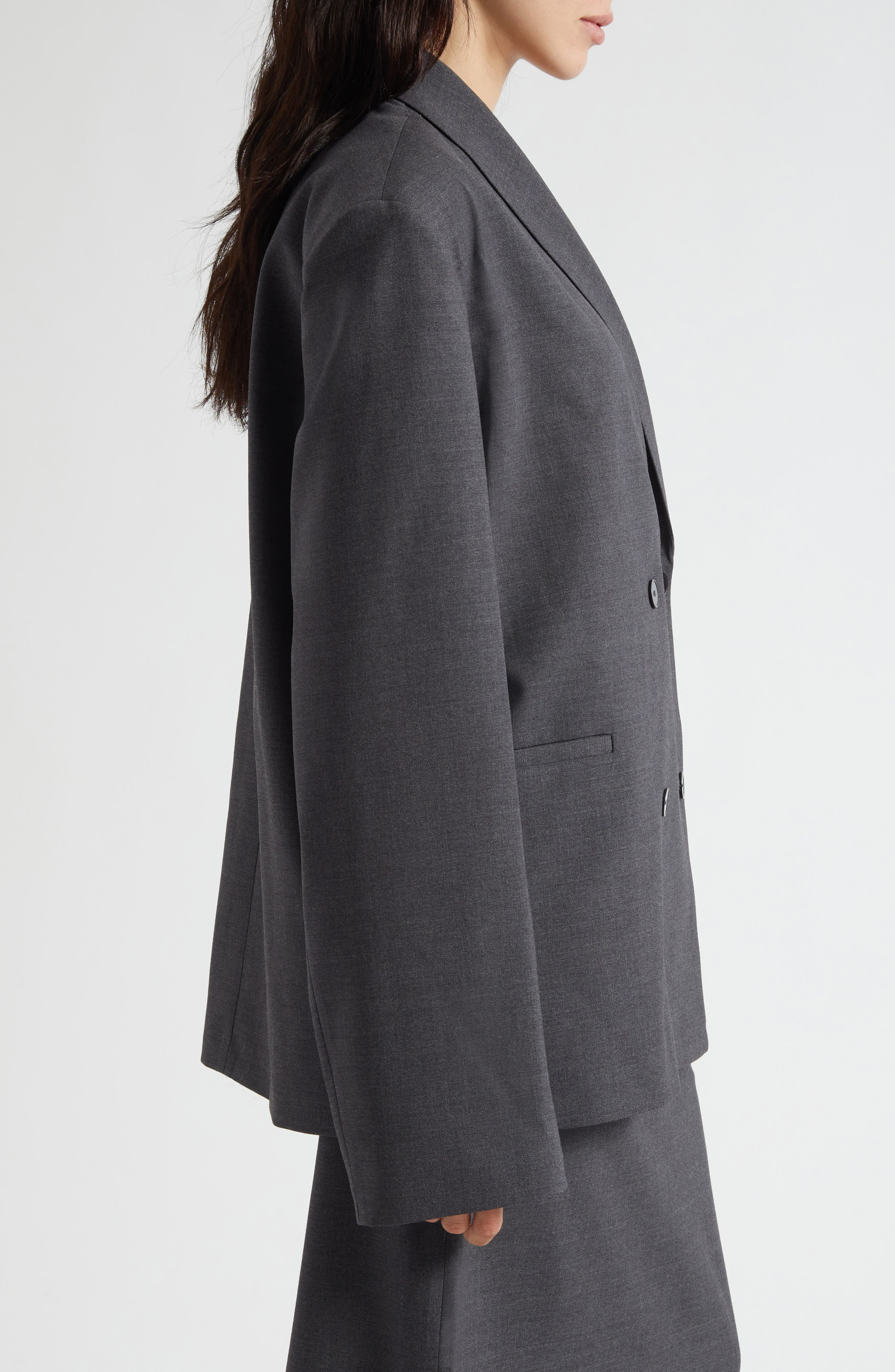 LOULOU DE SAISON Sancia Double Breasted Stretch Virgin Wool Blazer in Anthracite Melange at Nordstro - 4