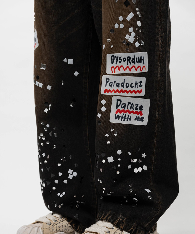 Embellished Sticker Denim Pants 7