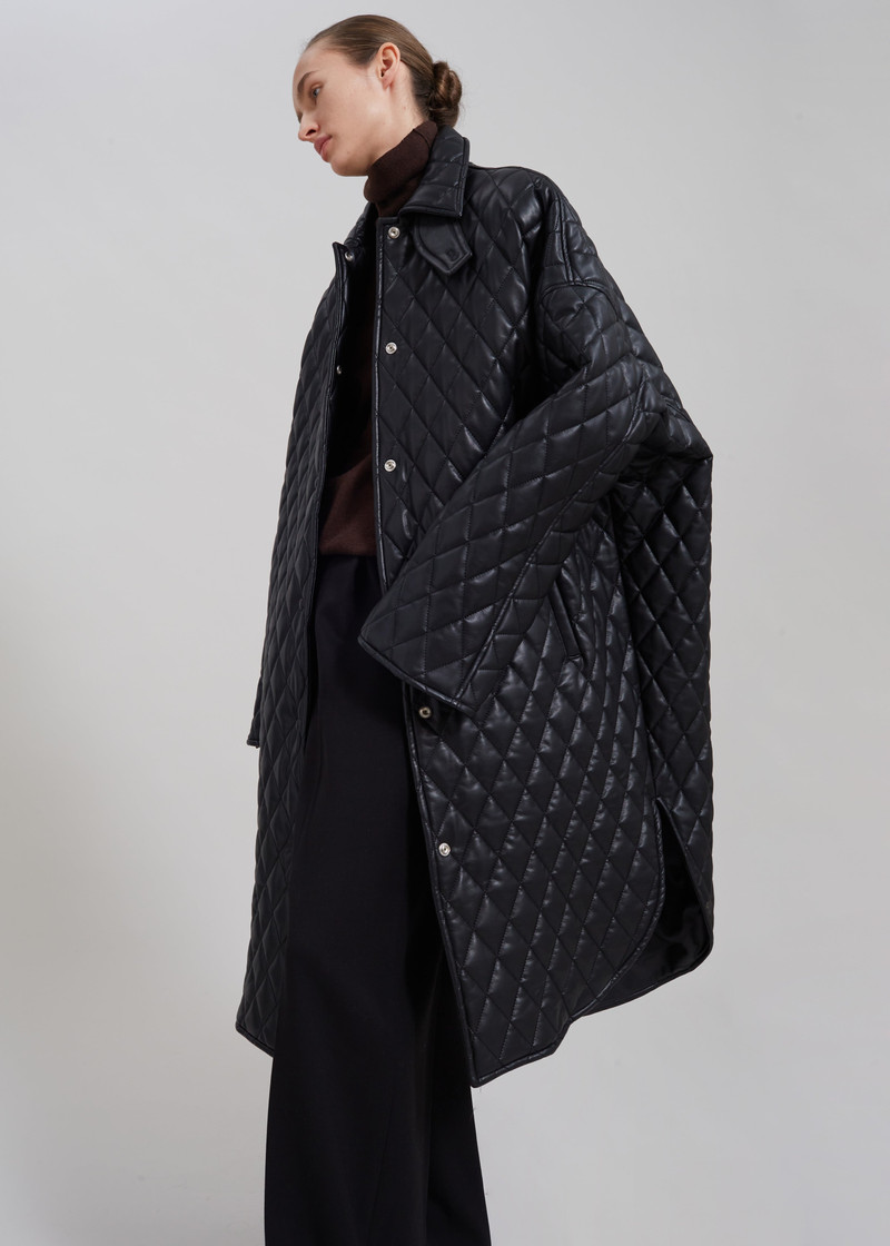 Montana Quilted Faux Leather Coat - Black 3