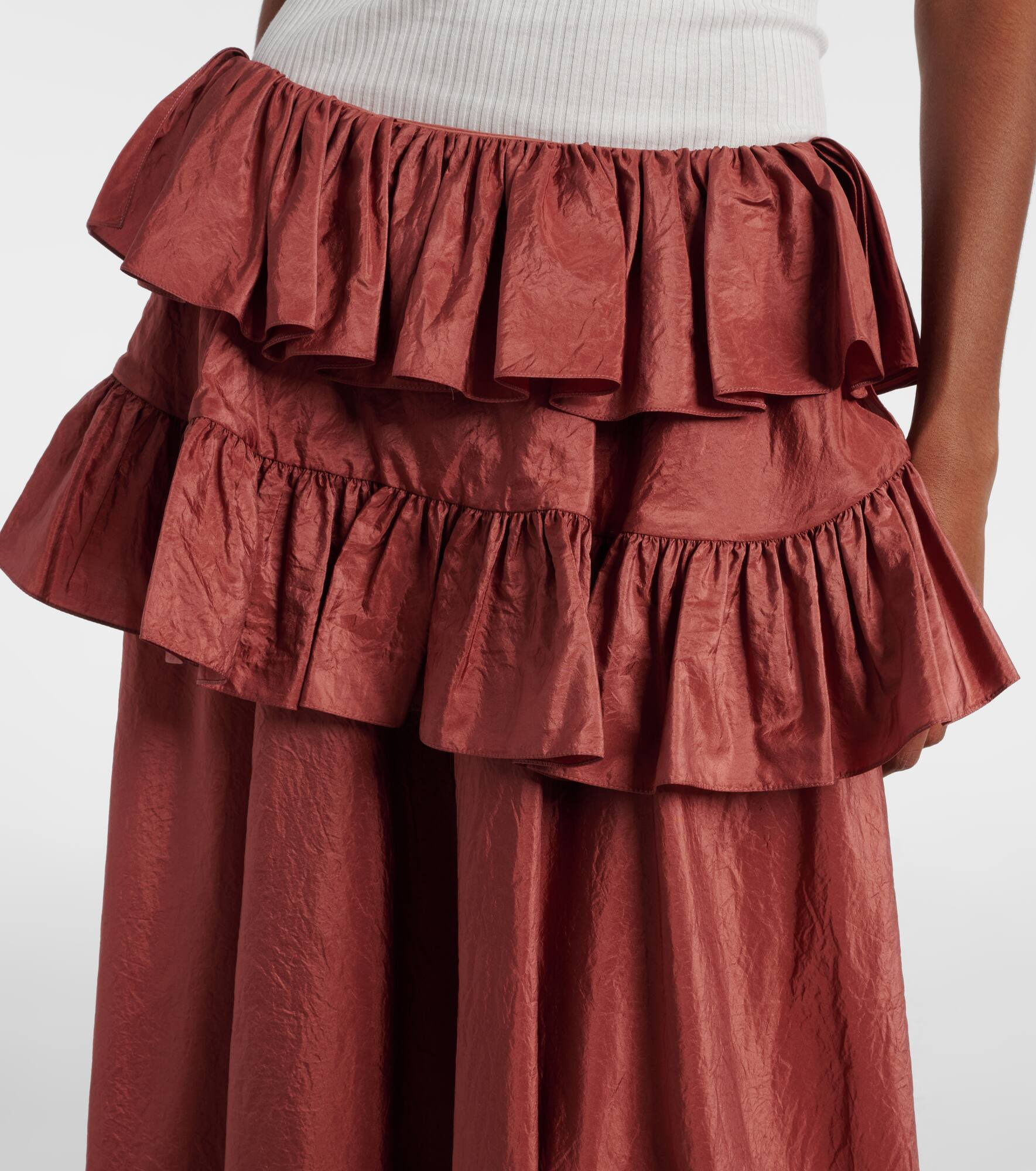 Tiered ruffled silk taffeta maxi skirt - 4