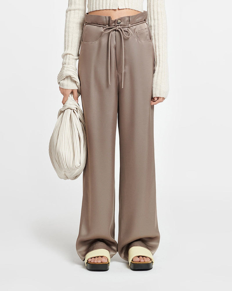 Belted Slip Satin Pants - 1