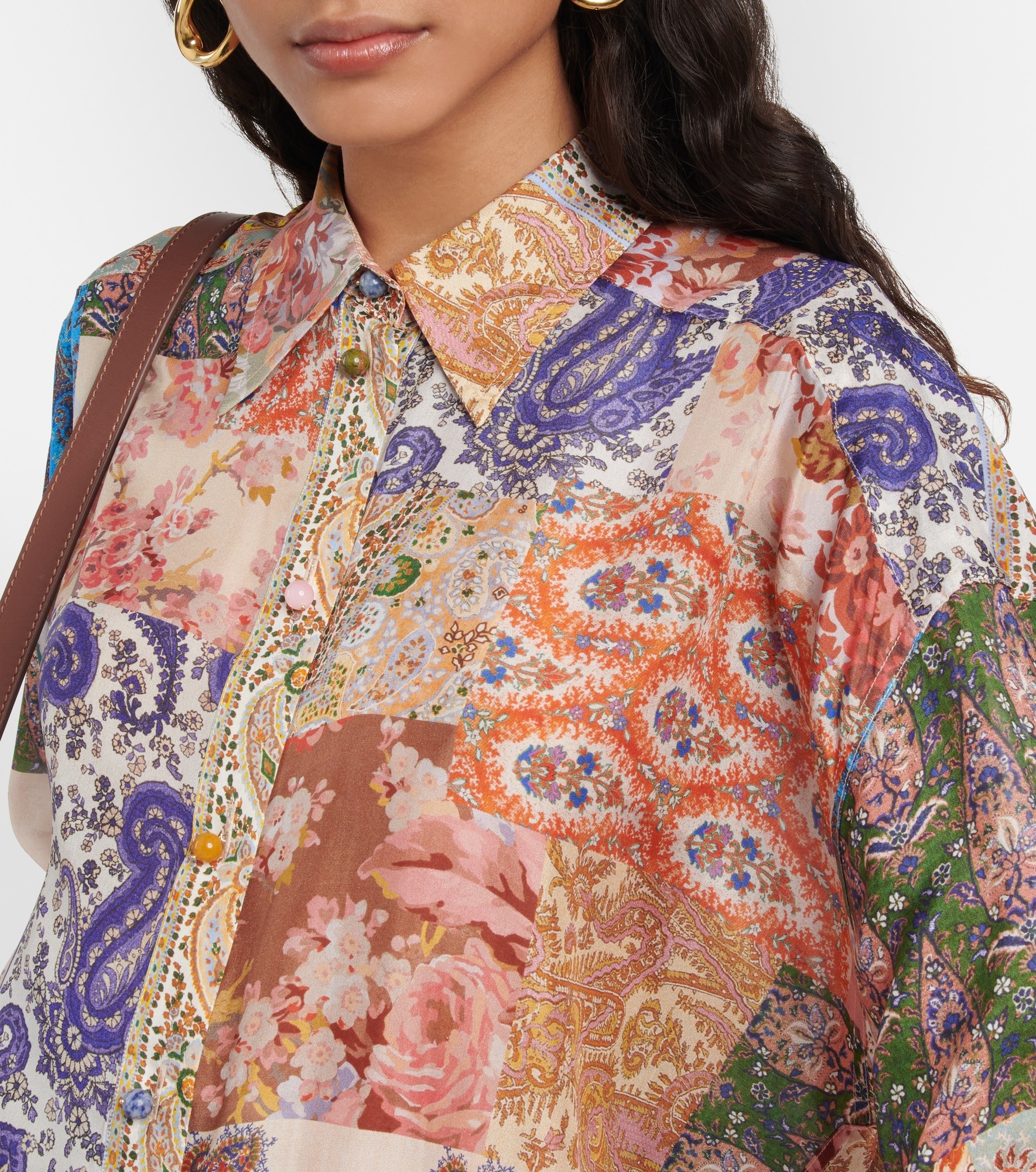 Devi oversized patchwork silk shirt - 4