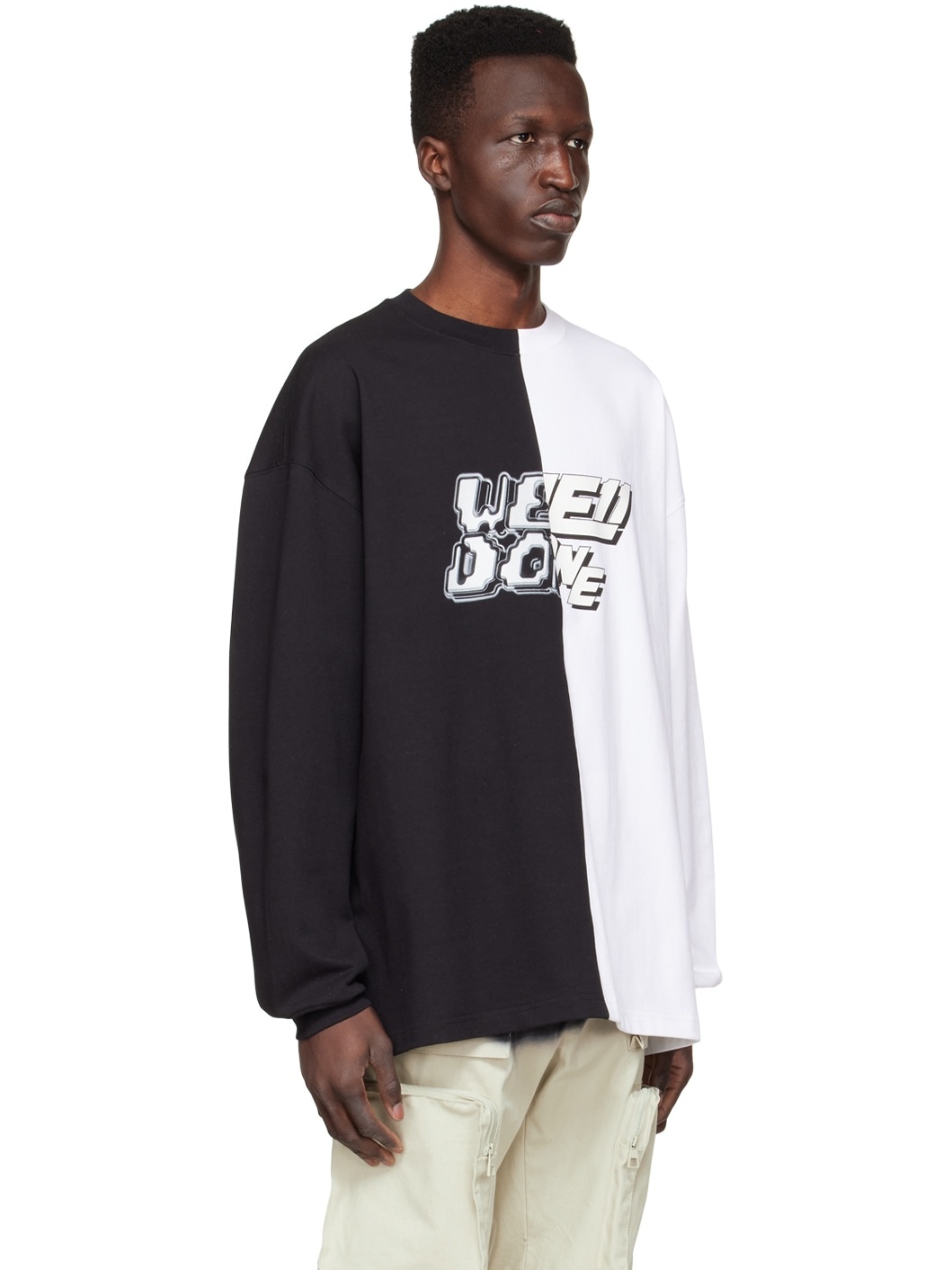Black & White Half & Half Long Sleeve T-Shirt - 2