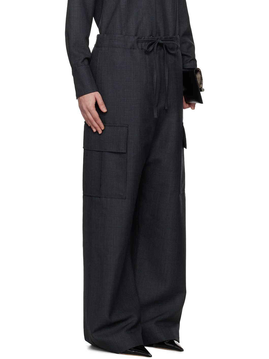 Gray Prince Of Wales Cargo Trousers - 2