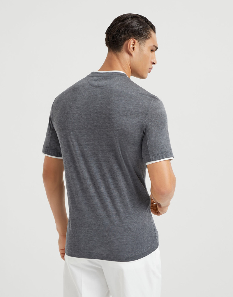 Brunello Cucinelli Silk and cotton jersey crew neck T-shirt with faux-layering outlook