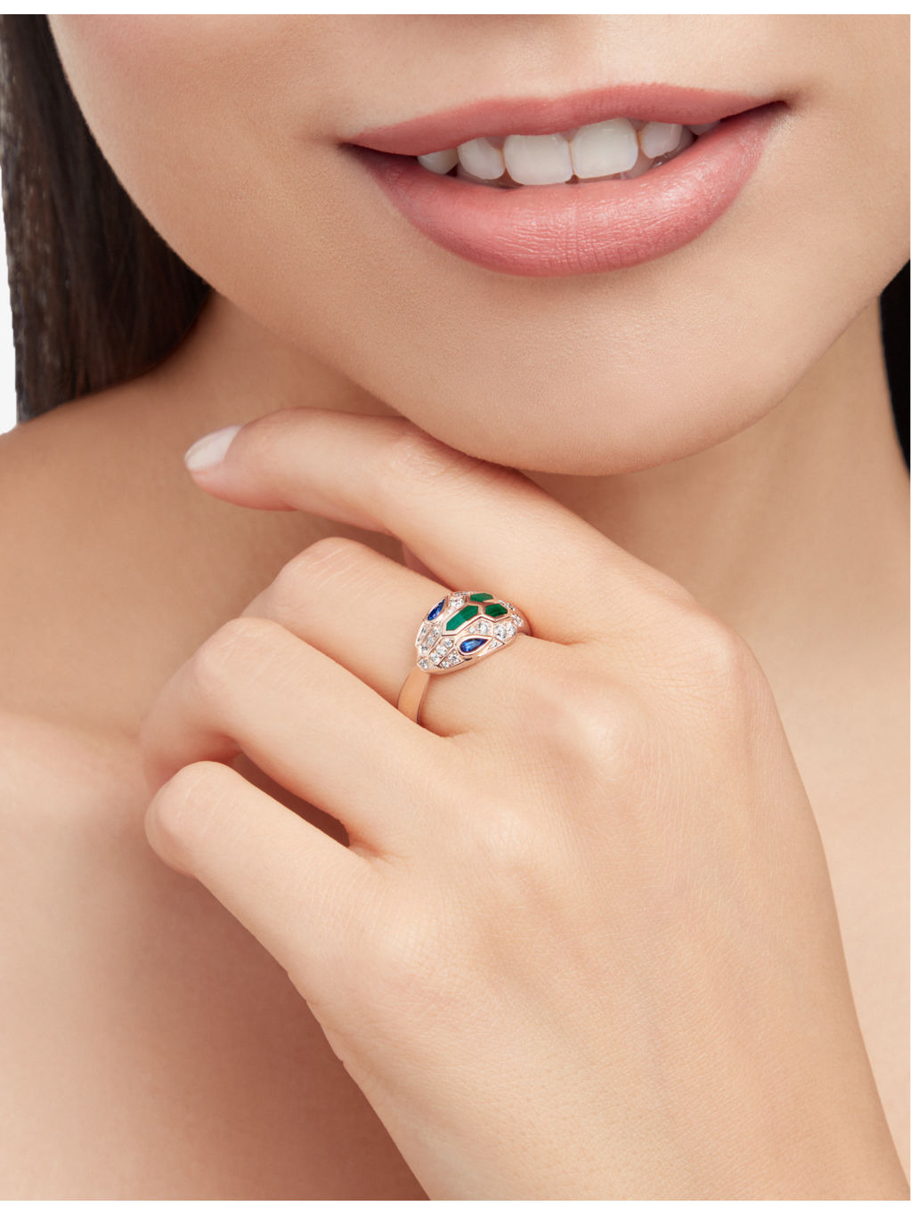 Serpenti 18ct rose-gold, sapphire, diamond and malachite ring - 2