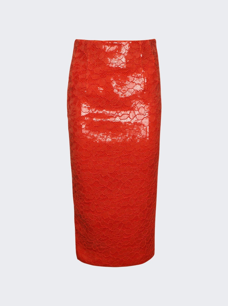 Sequin Lace Pencil Midi Skirt Orange 1