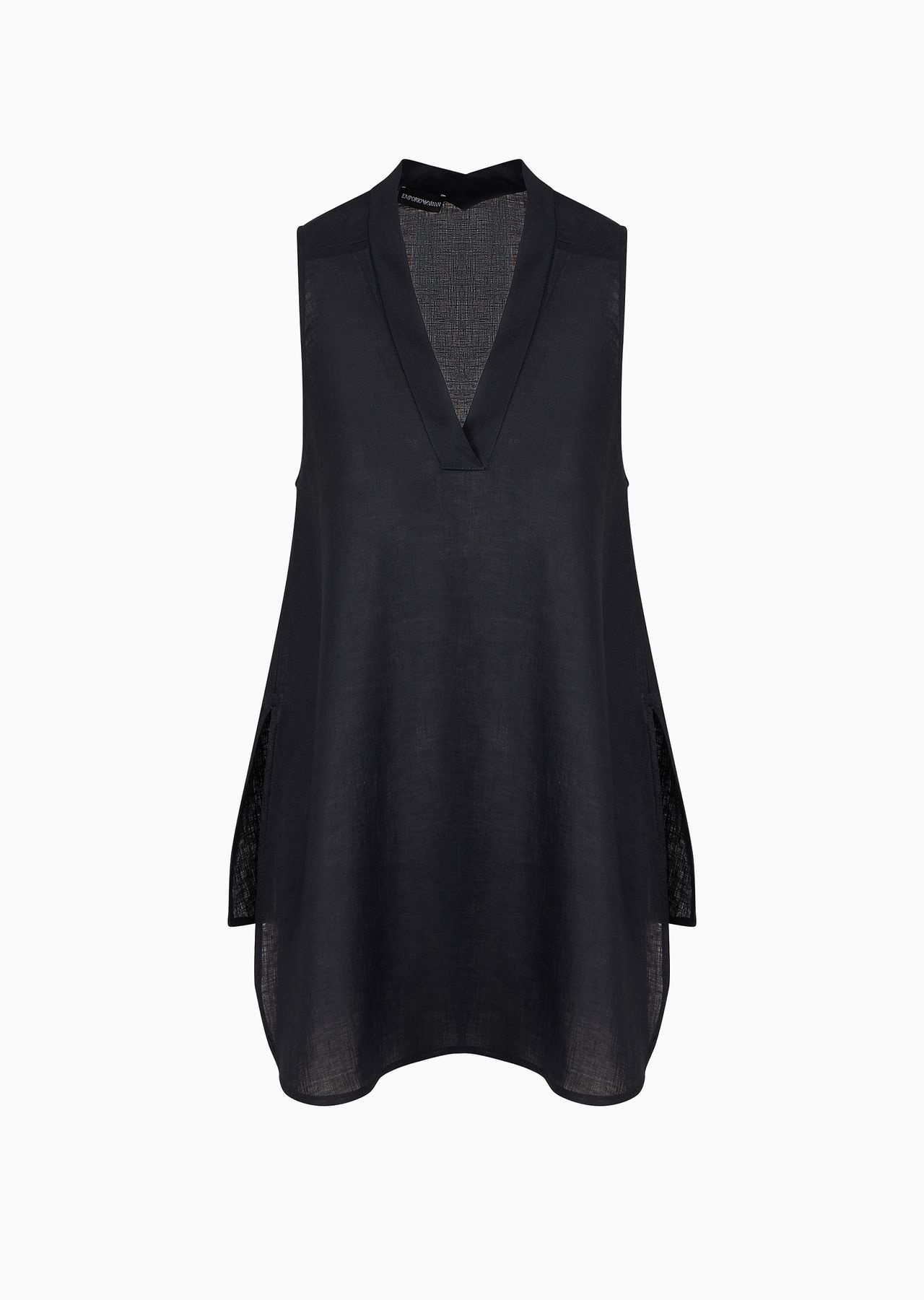 Oversized V-neck top in linen with asymmetric hem - 1