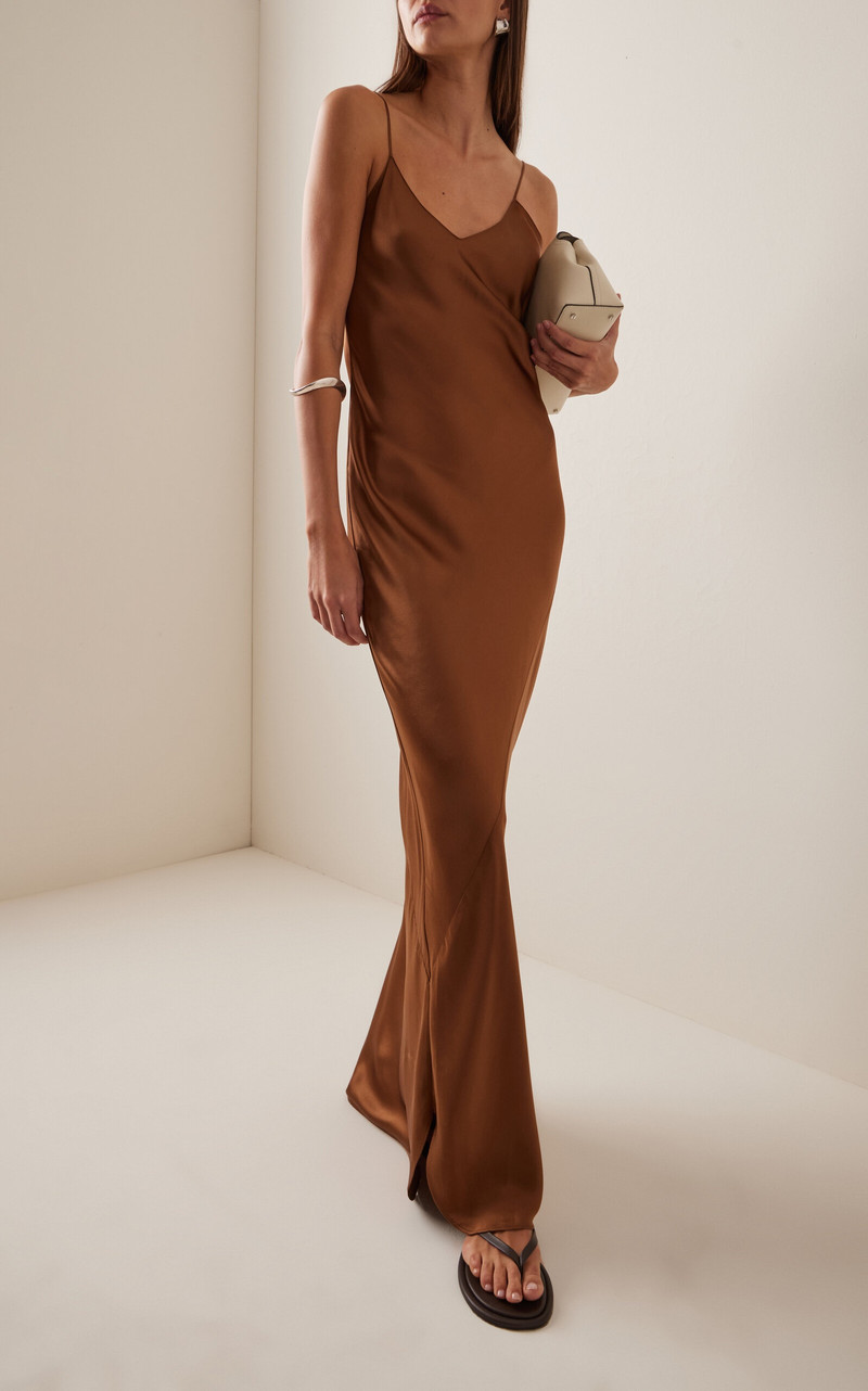 NILI LOTAN Cami Silk Charmeuse Maxi Slip Dress brown outlook