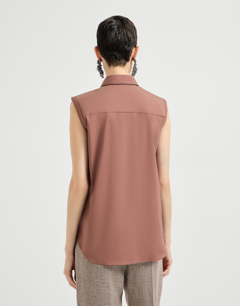 Brunello Cucinelli Stretch cotton poplin sleeveless shirt with shiny trim outlook