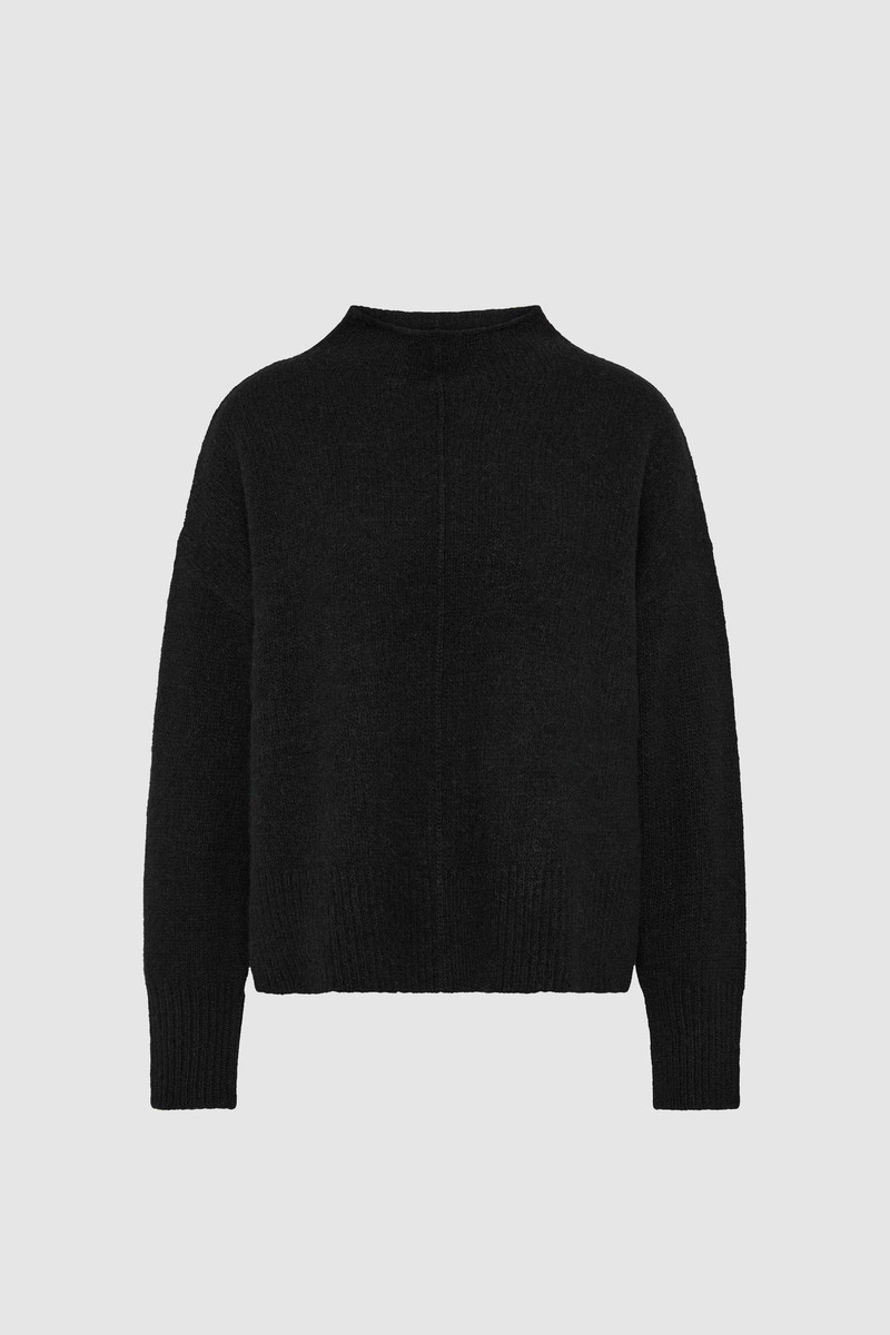 Wool Blend Mock Neck Sweater - Black 1