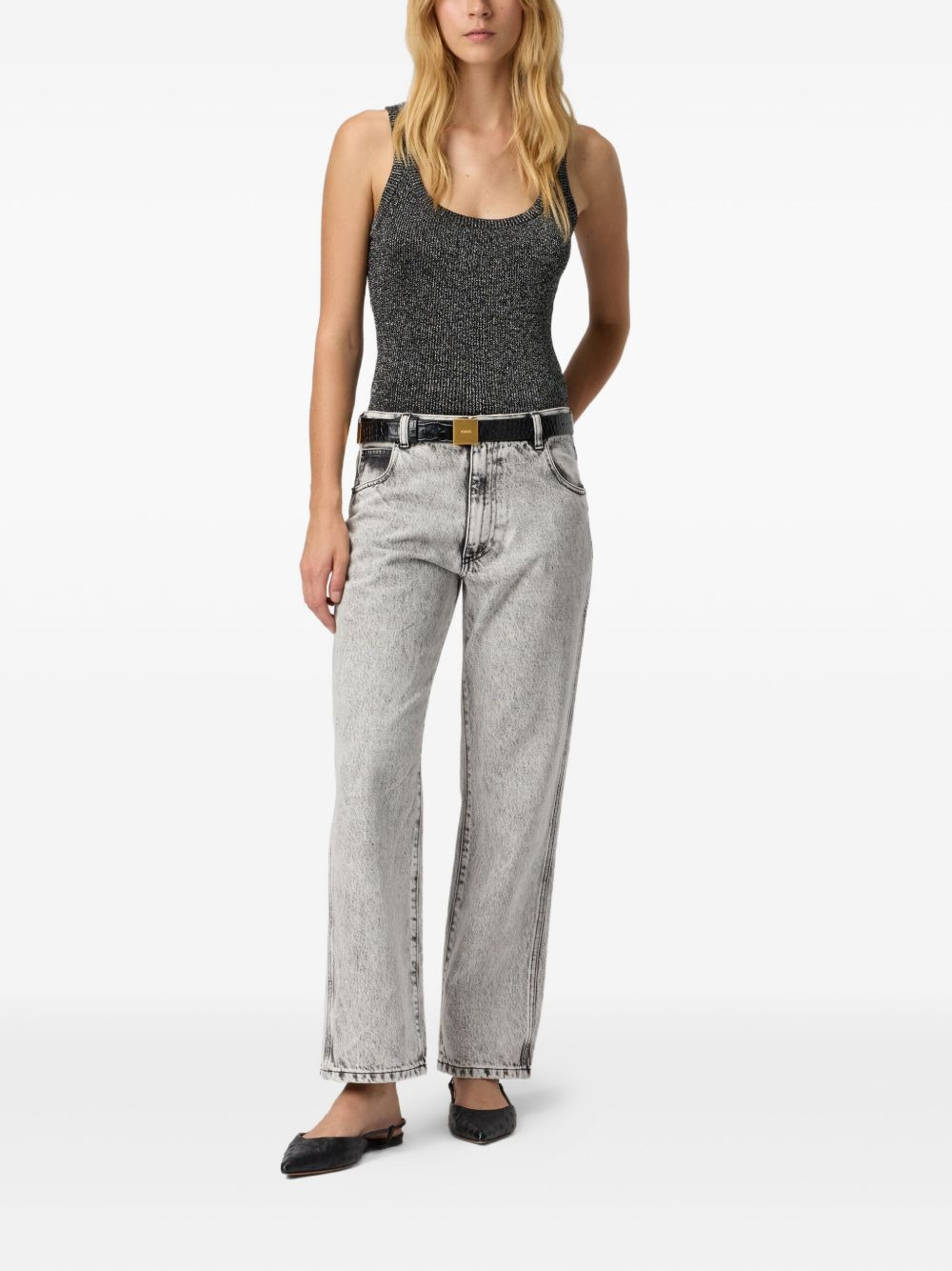 scoop-neck metallic-effect tank top - 2