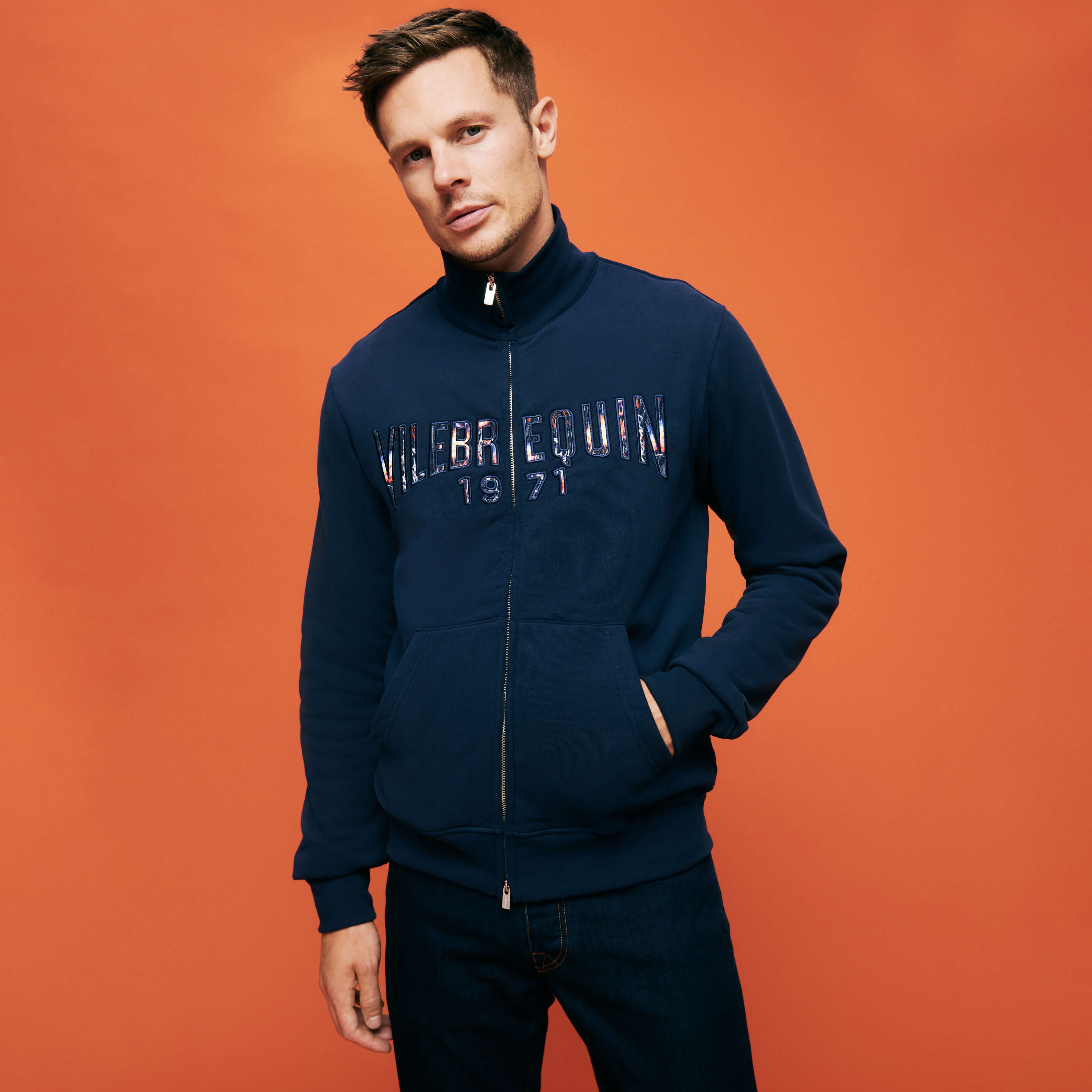 Men Cotton Front Zip Sweatshirt Neo Médusa brodé - 3