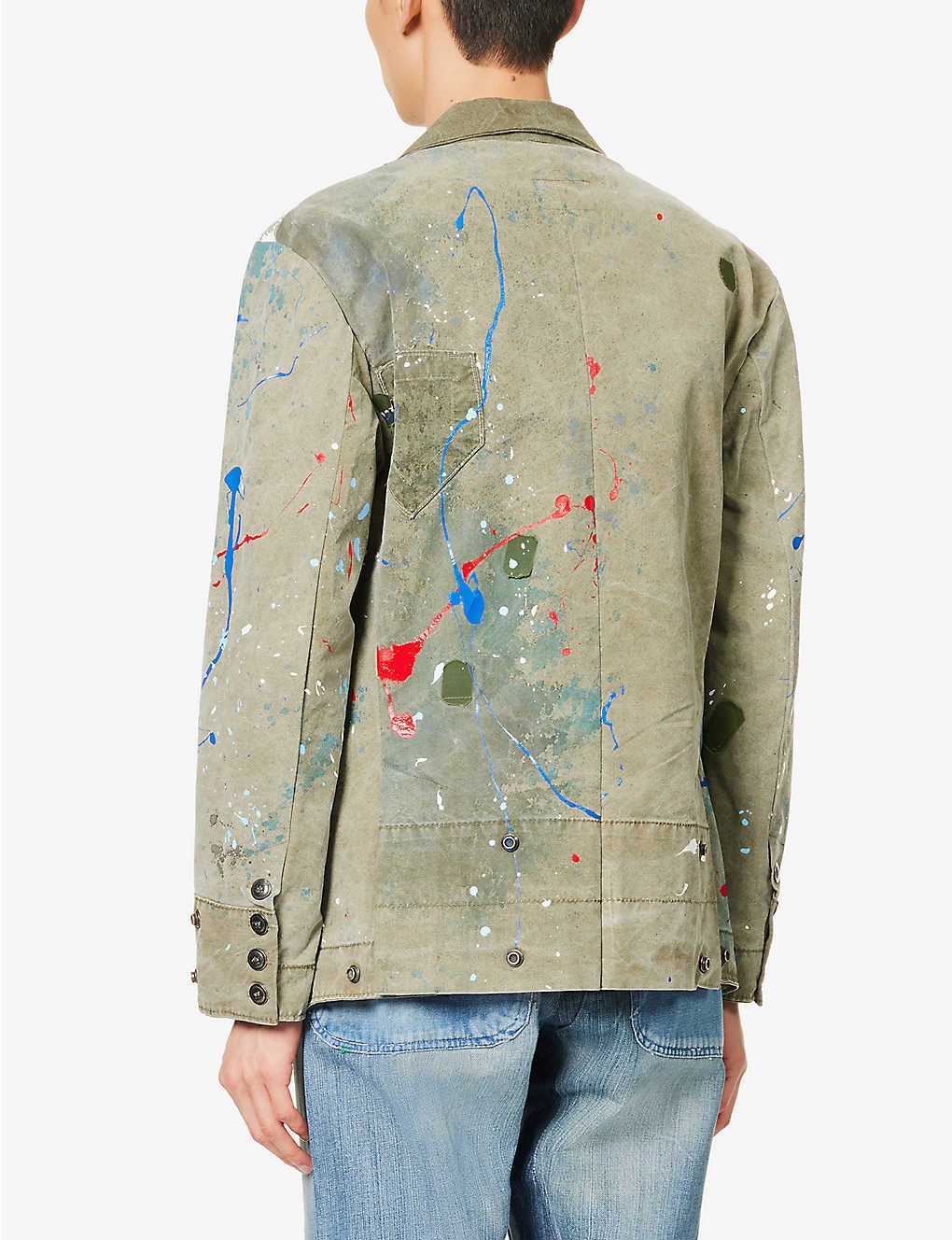 Paint-splattered peak-lapel relaxed-fit cotton-blend blazer - 4