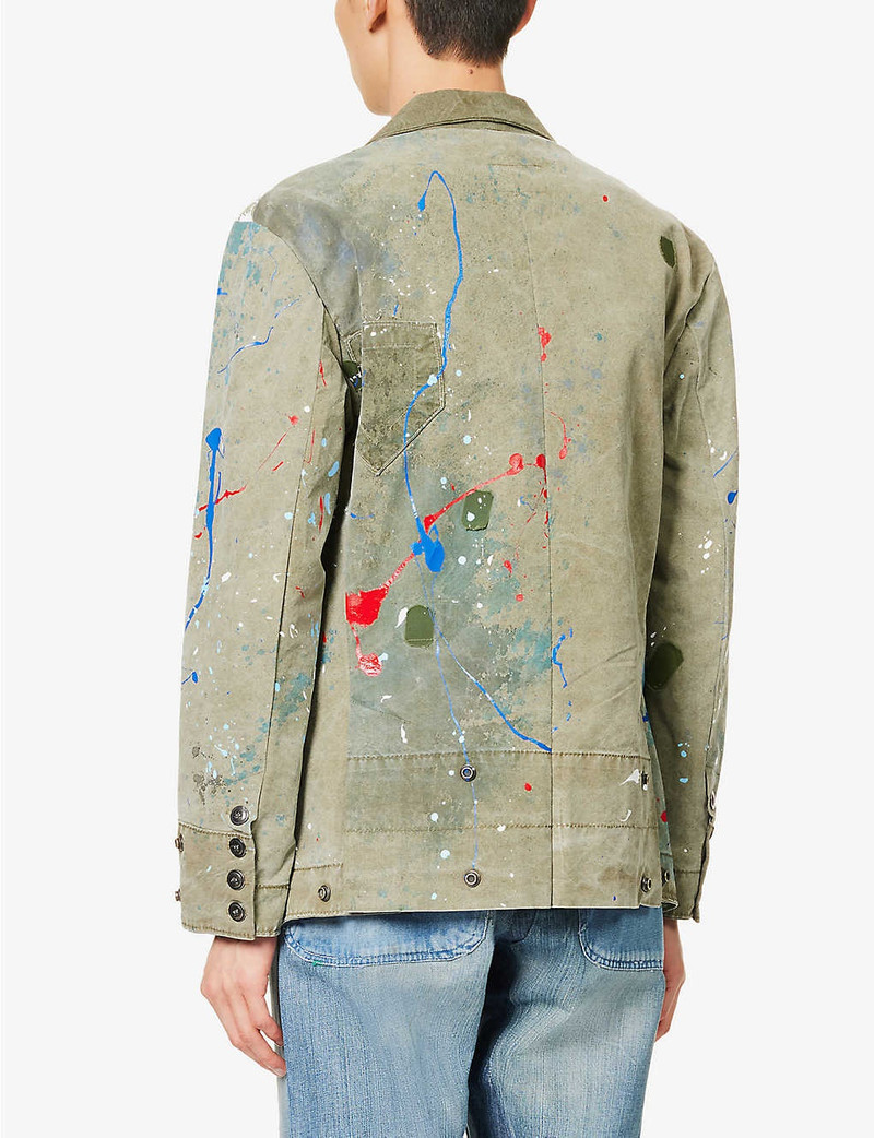 Paint-splattered peak-lapel relaxed-fit cotton-blend blazer 4