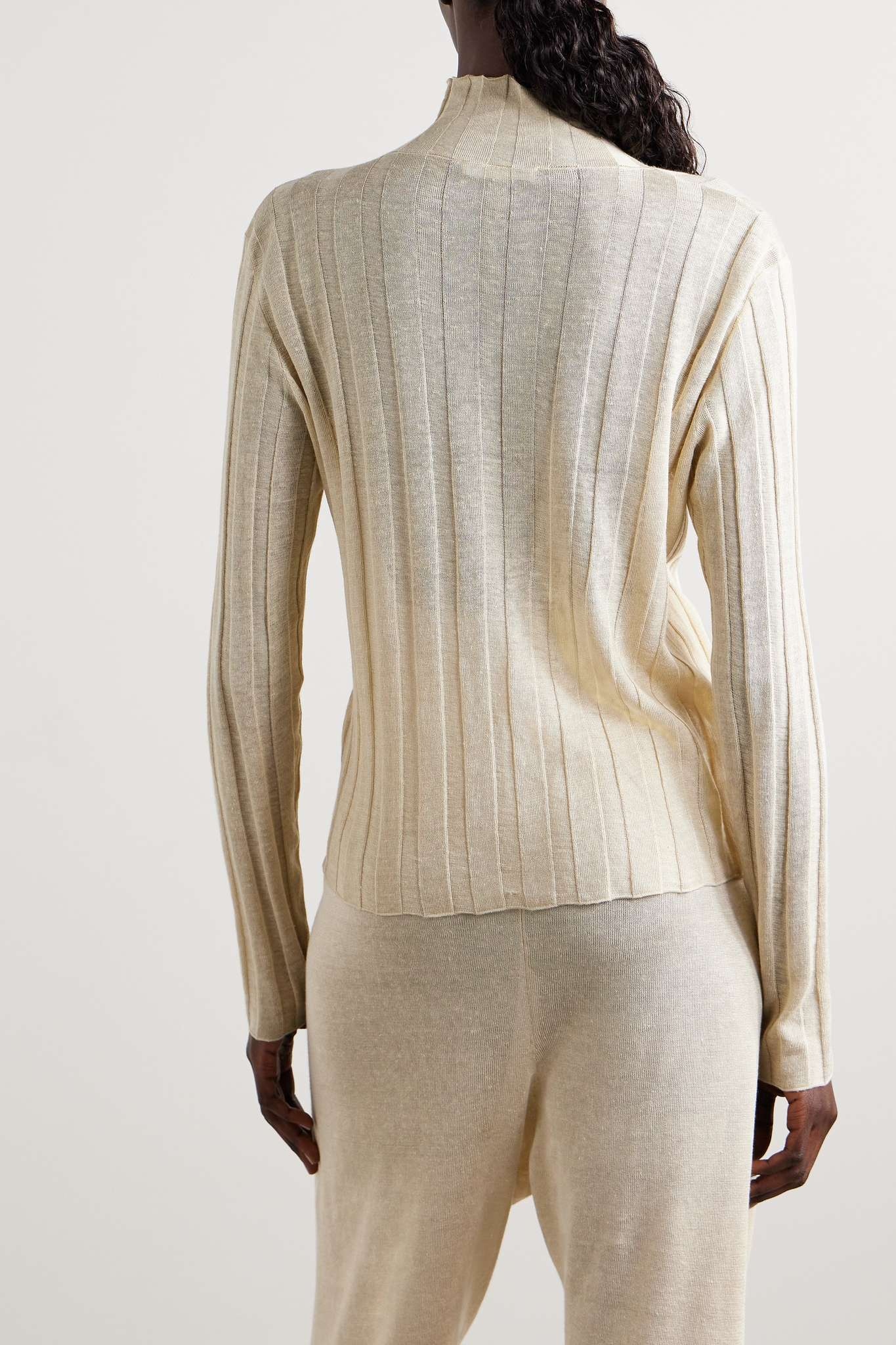 Daxy ribbed linen and silk-blend turtleneck top - 4