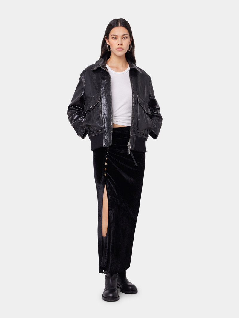 rabanne BLACK AVIATOR BLOUSON JACKET IN LEATHER outlook