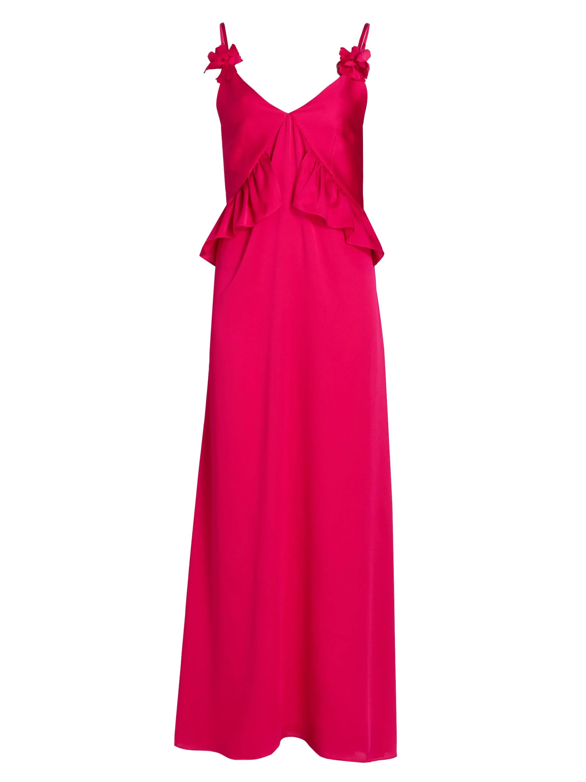 Women's Bel Ruffled Satin Maxi Dress - Fuchsia - 1