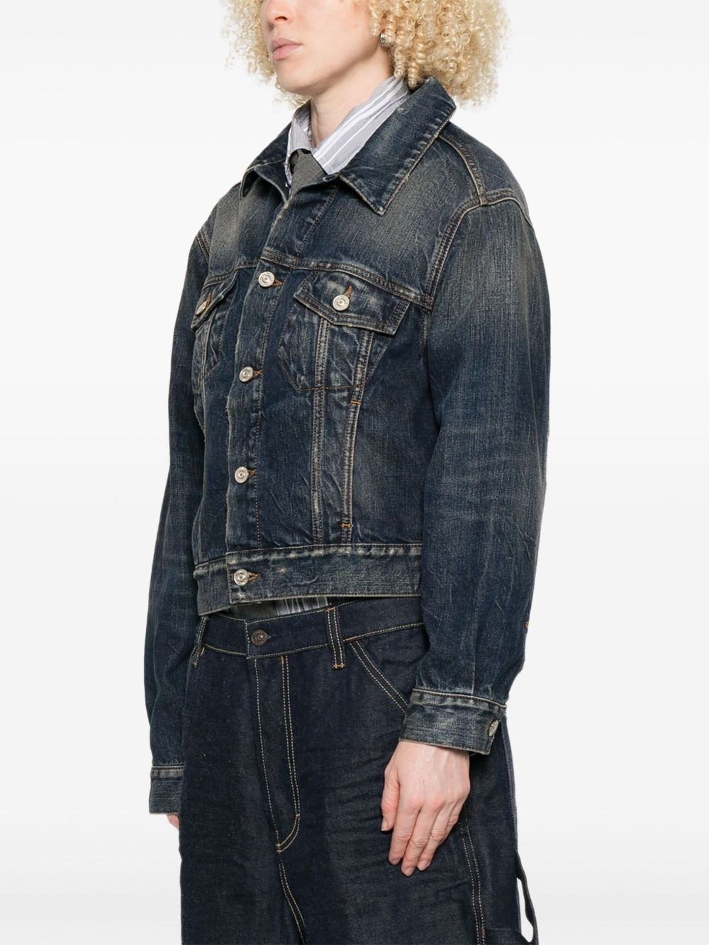 off-shoulder denim jacket - 3