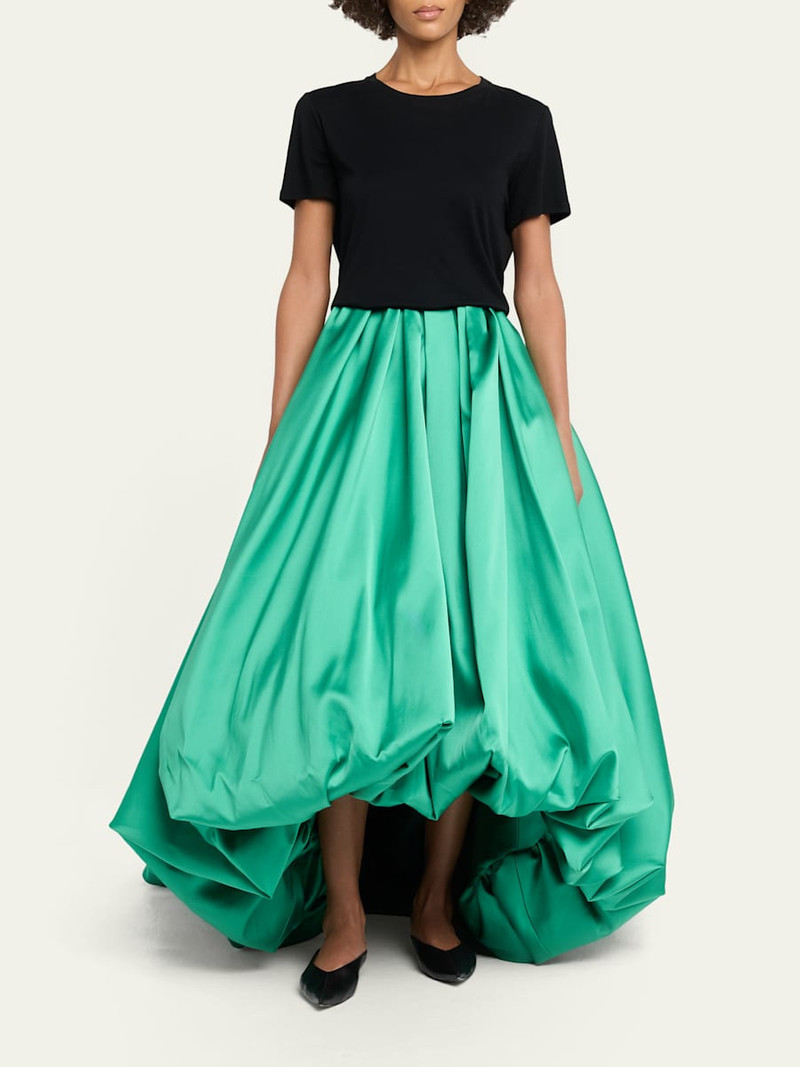 Scuba Satin Pleated Midi Balloon Skirt 4
