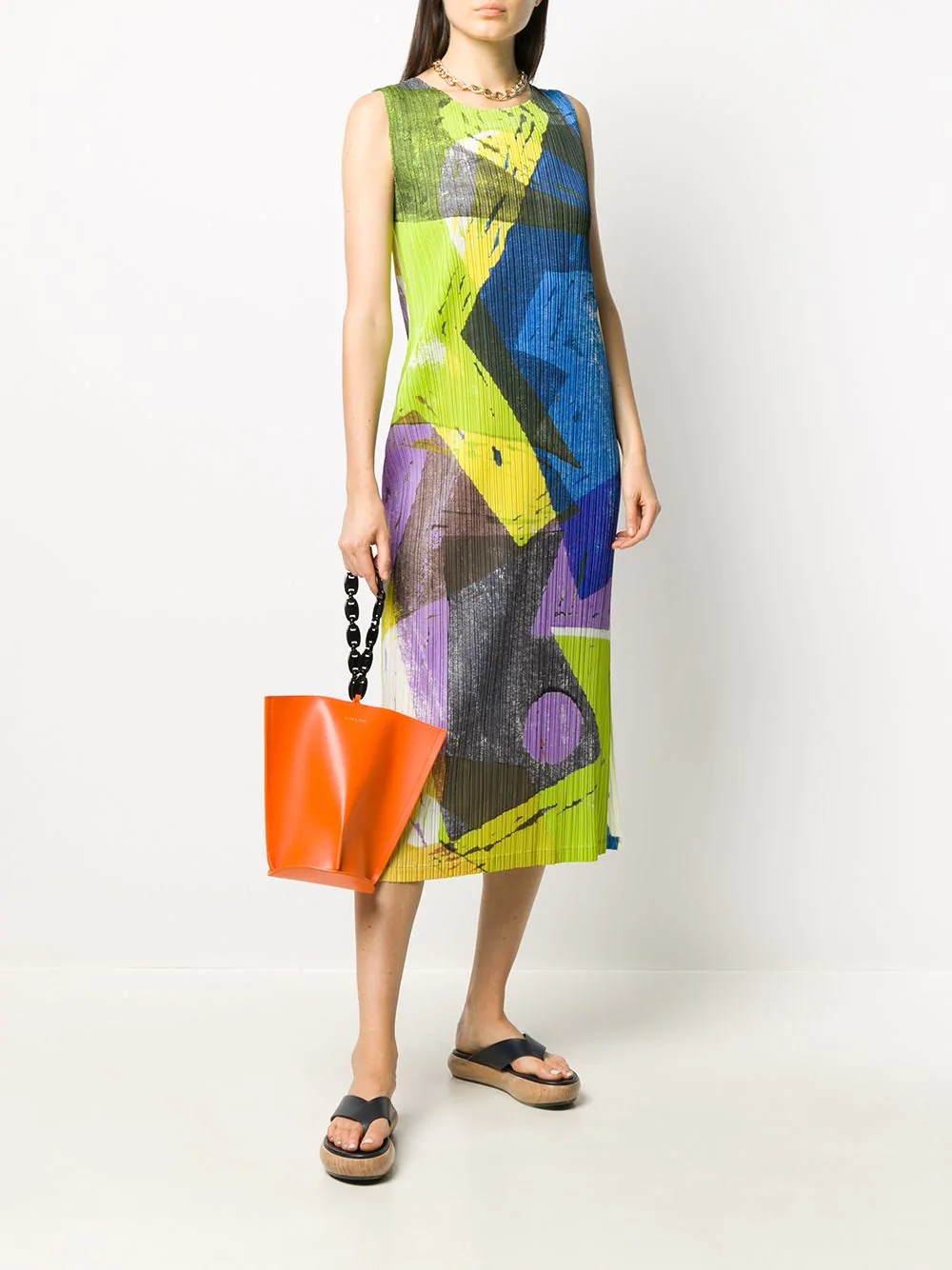 micro pleat abstract print dress - 2