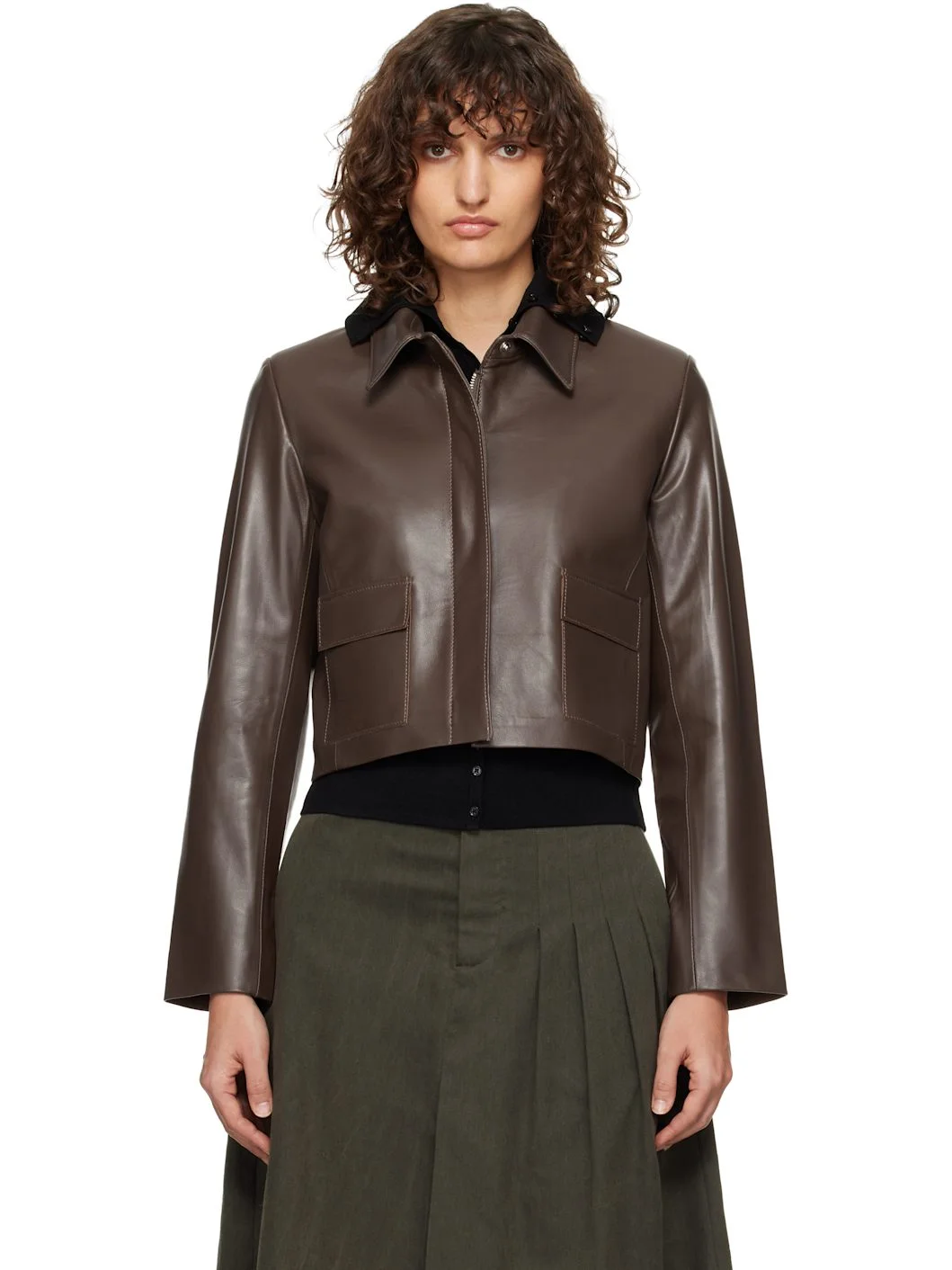 Brown Bleeker Fitted Leather Jacket - 1