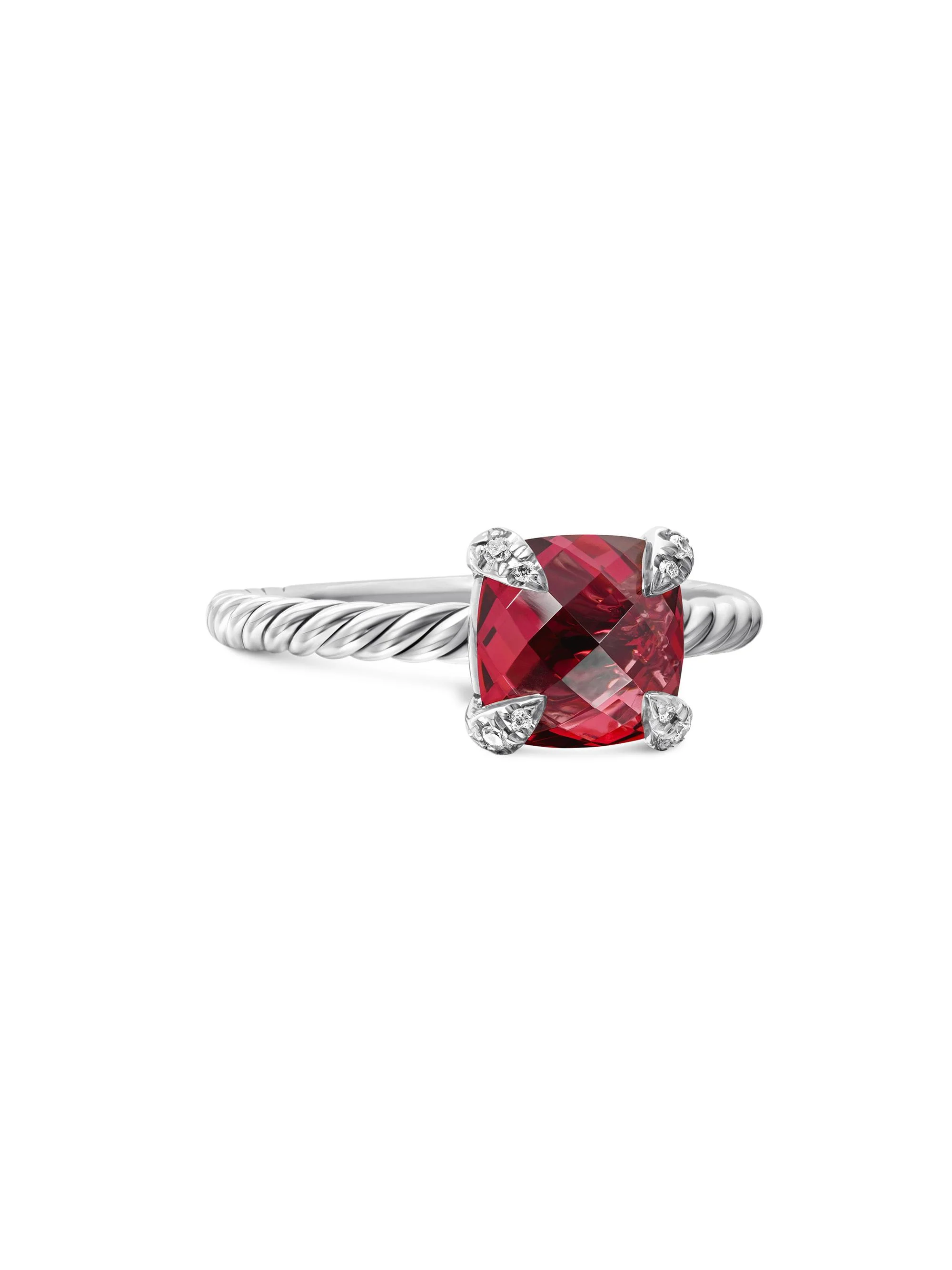 Women's Chatelaine Ring with Pavé Diamonds - Rhodolite Garnet - 1