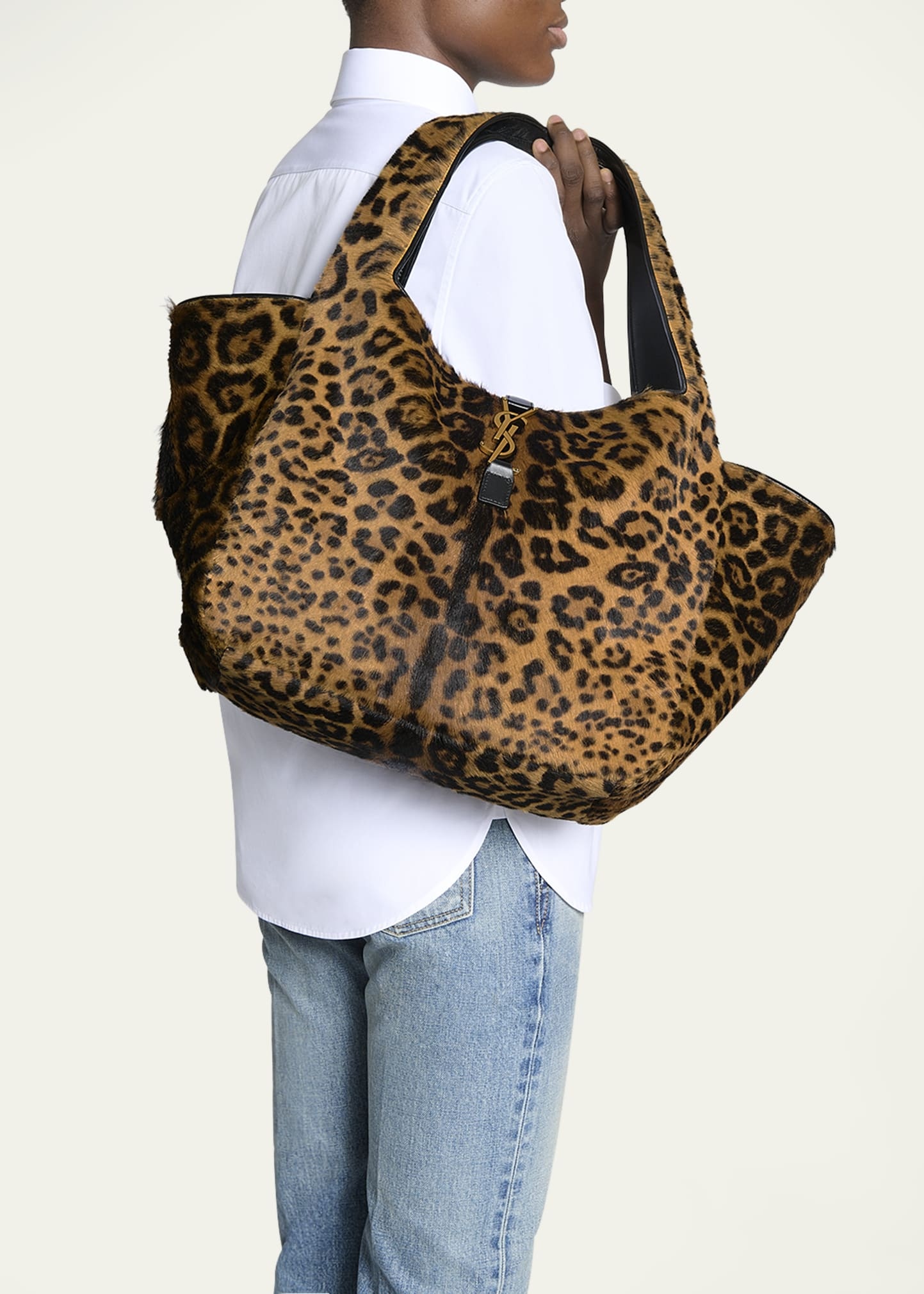 Bea YSL Leopard-Print Tote Bag in Calf Hair and Leather - 5