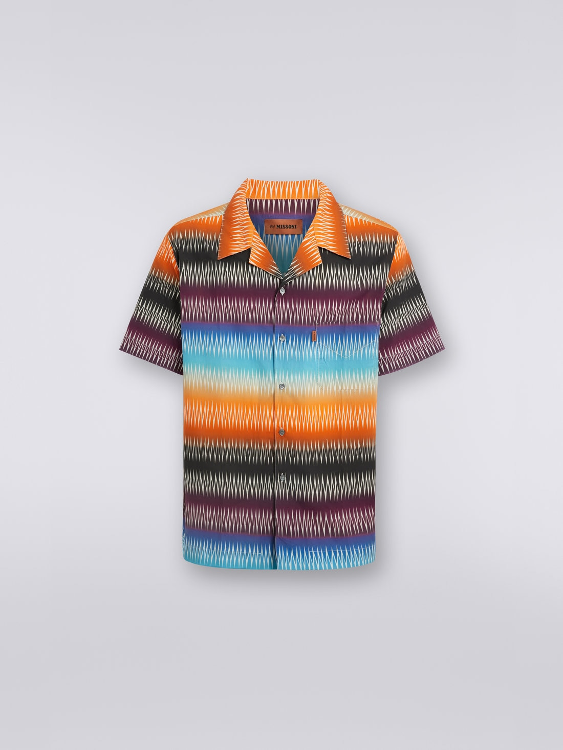 Short-sleeved cotton bowling shirt with zigzag print - 1