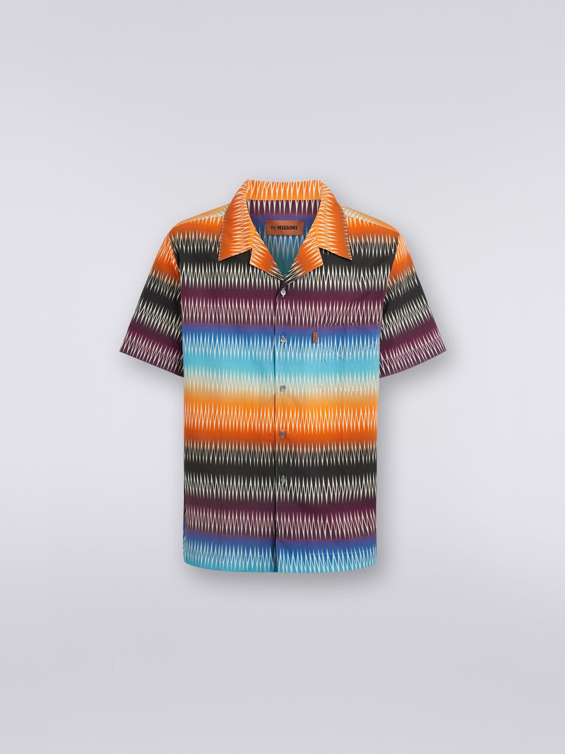 Short-sleeved cotton bowling shirt with zigzag print 1