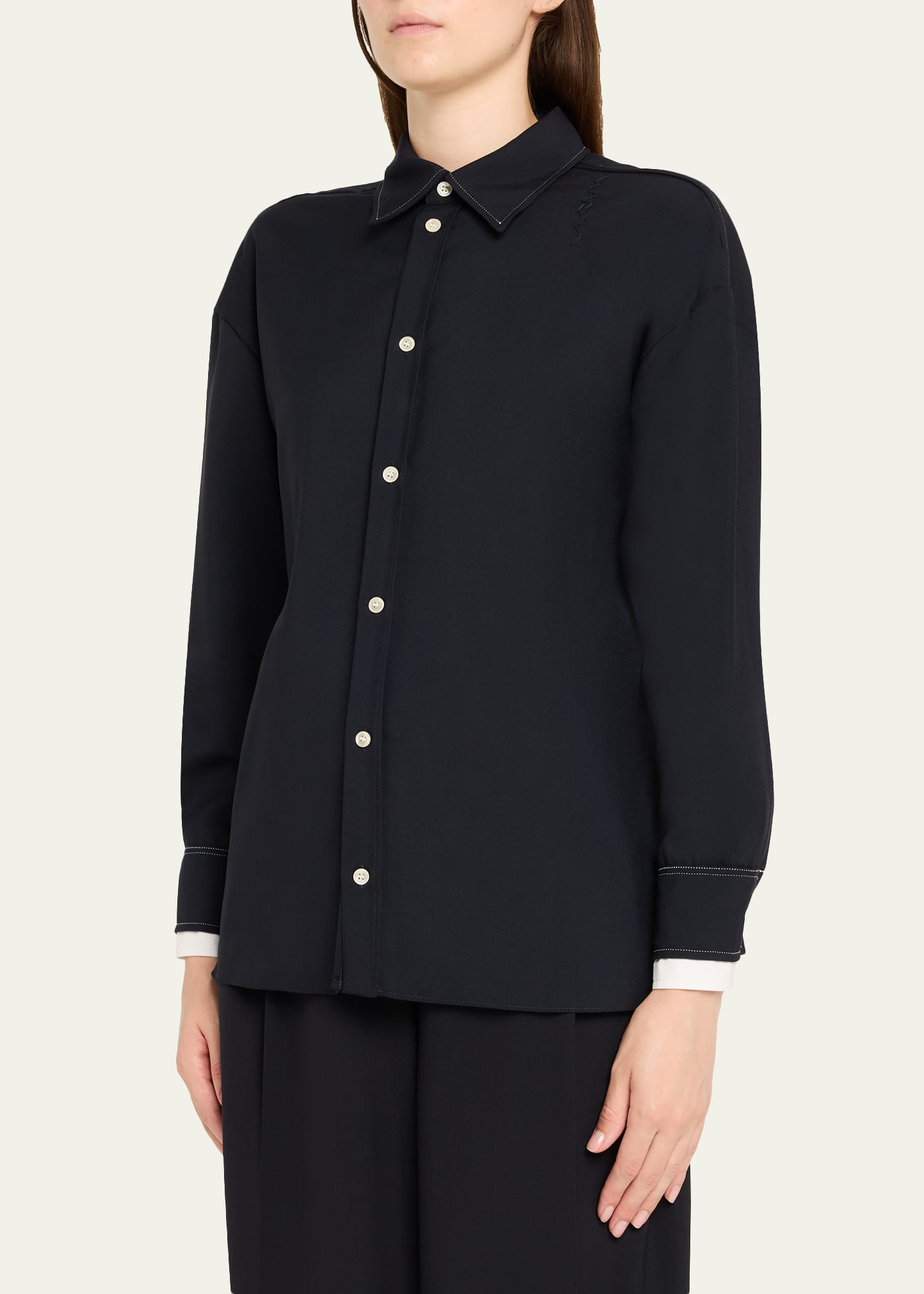 Double Contrast Cuff Button-Front Shirt - 4
